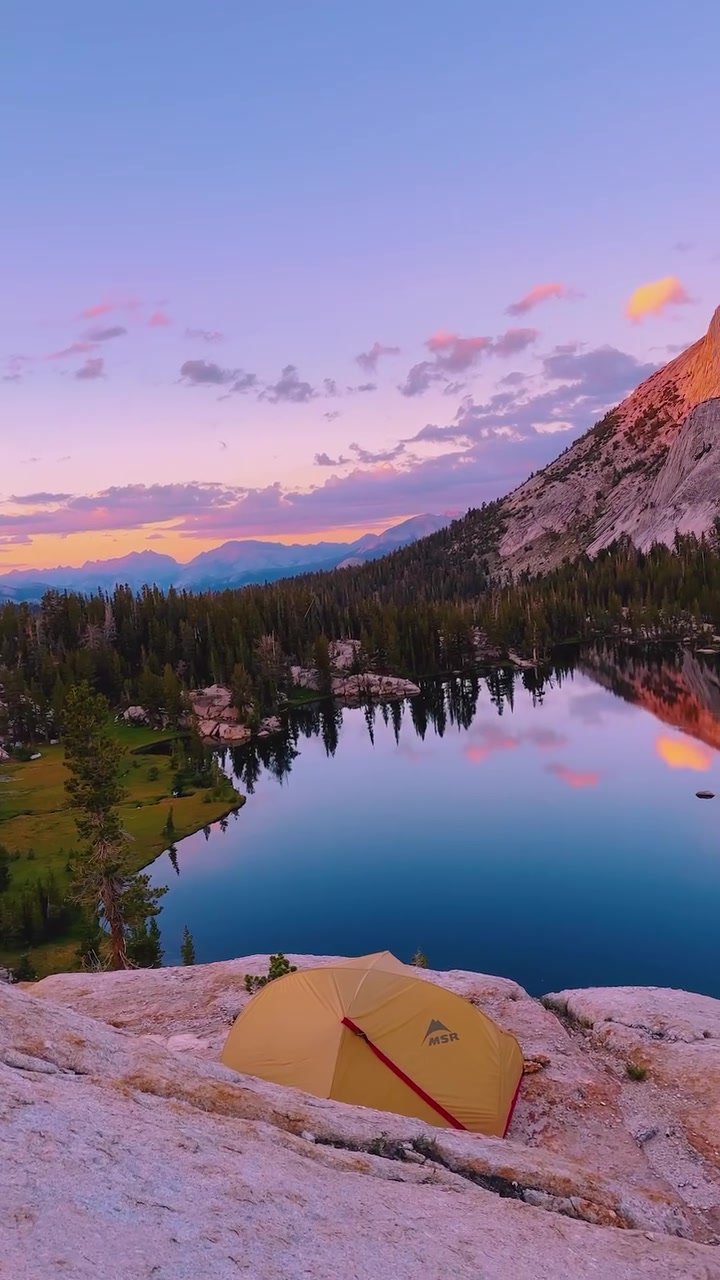 Cathedral Lake Camping: MSR Tent Sunrise in Yosemite