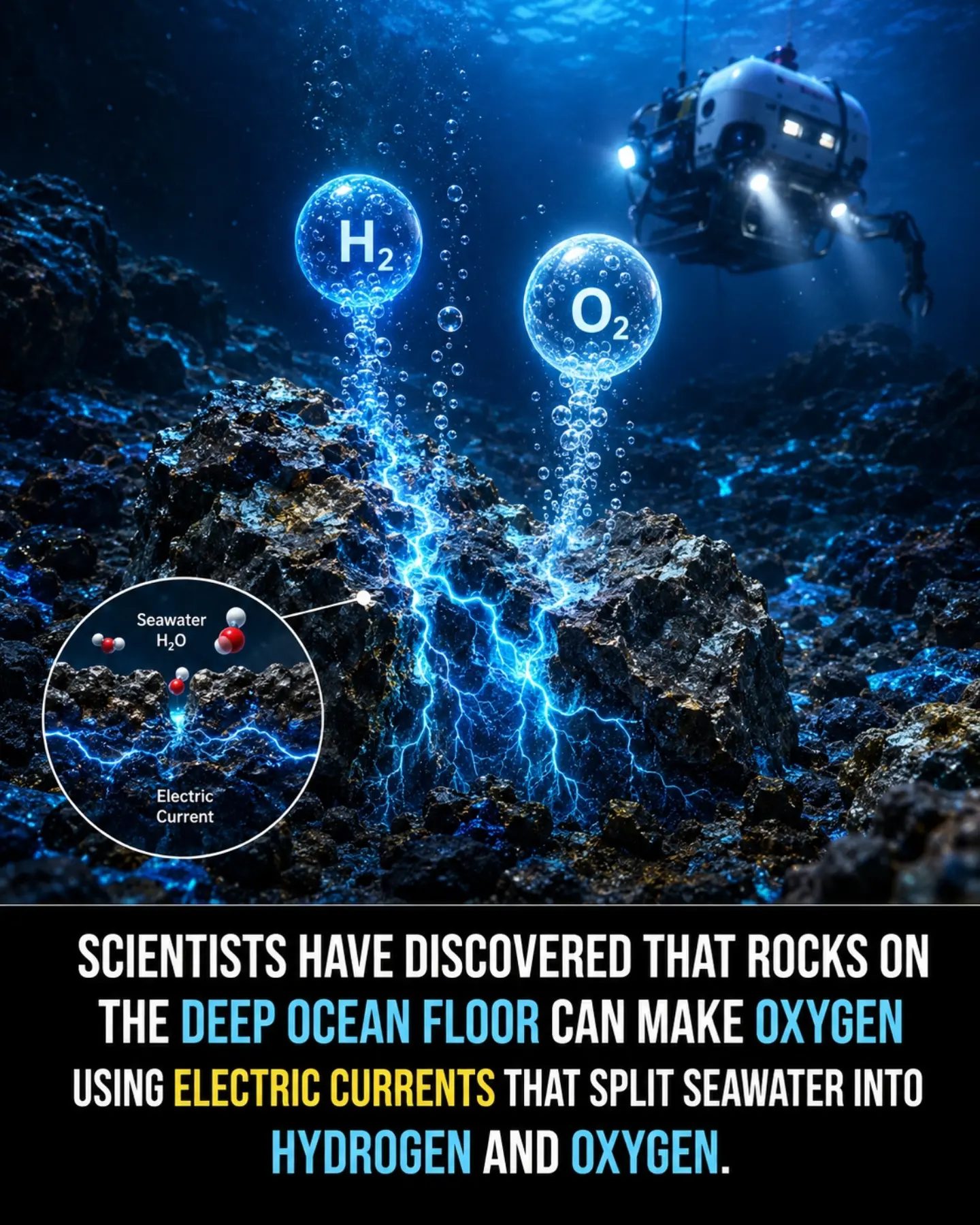 How Deep Ocean Rocks Naturally Generate Oxygen Through Electric Currents