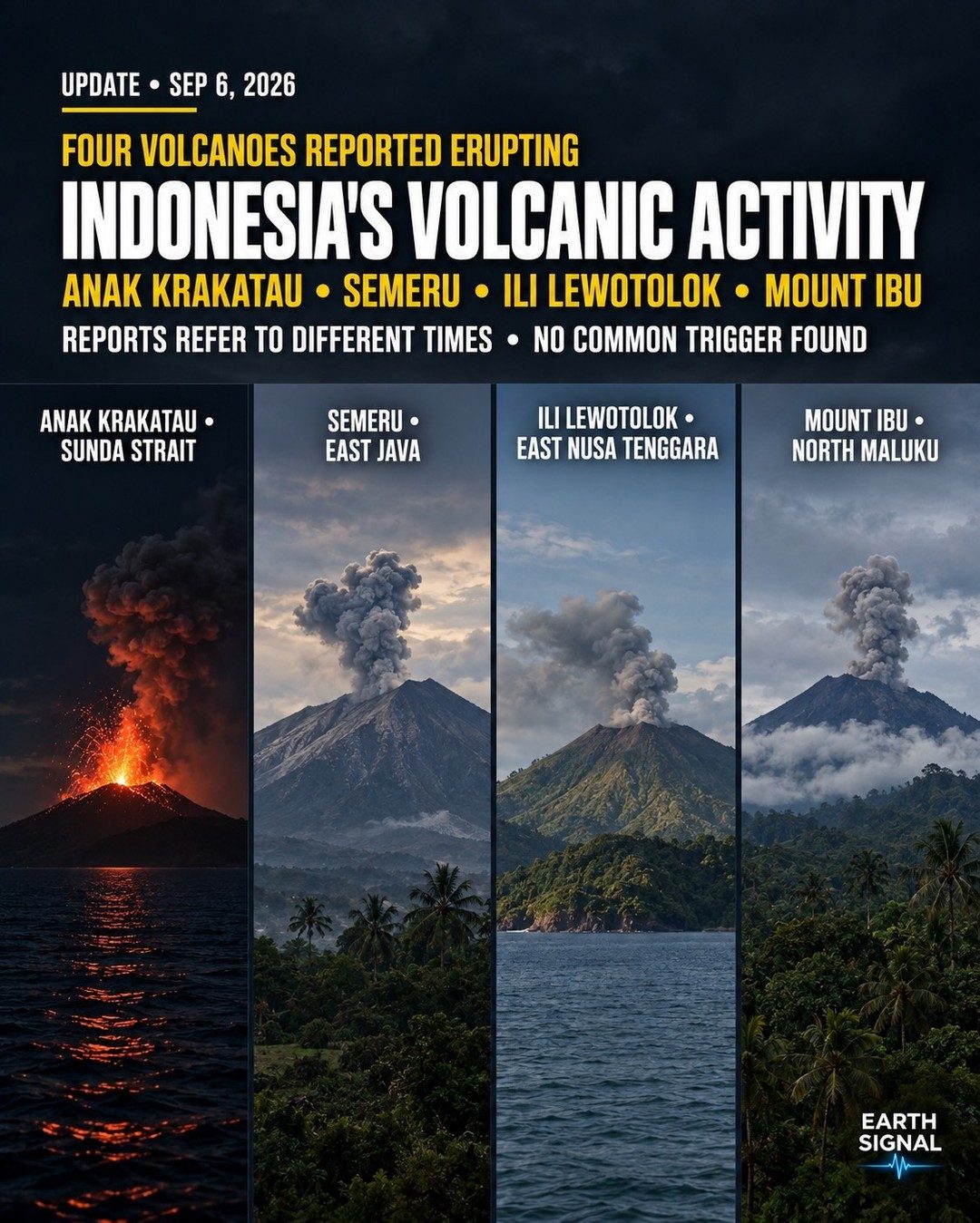Indonesia's Four Volcanoes Erupting: Anak Krakatau, Semeru, Ili
