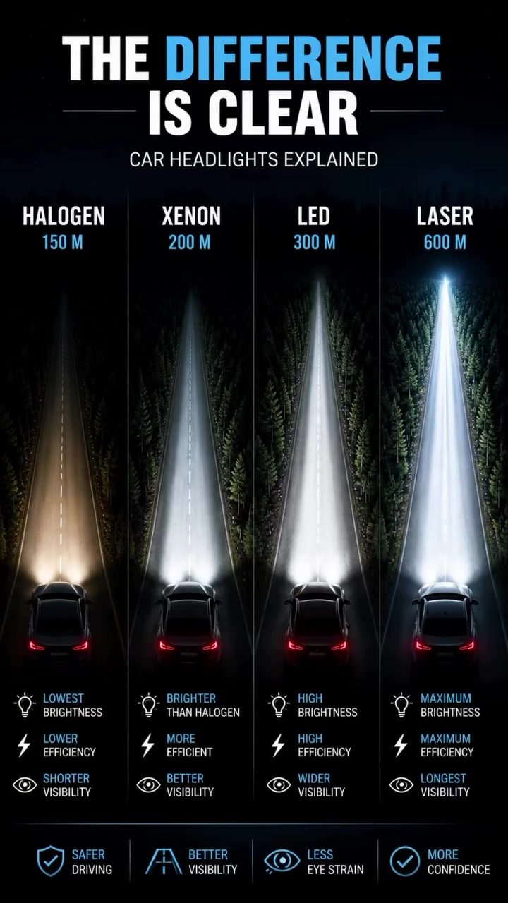 Understanding Car Headlights: Halogen, Xenon, LED & Laser