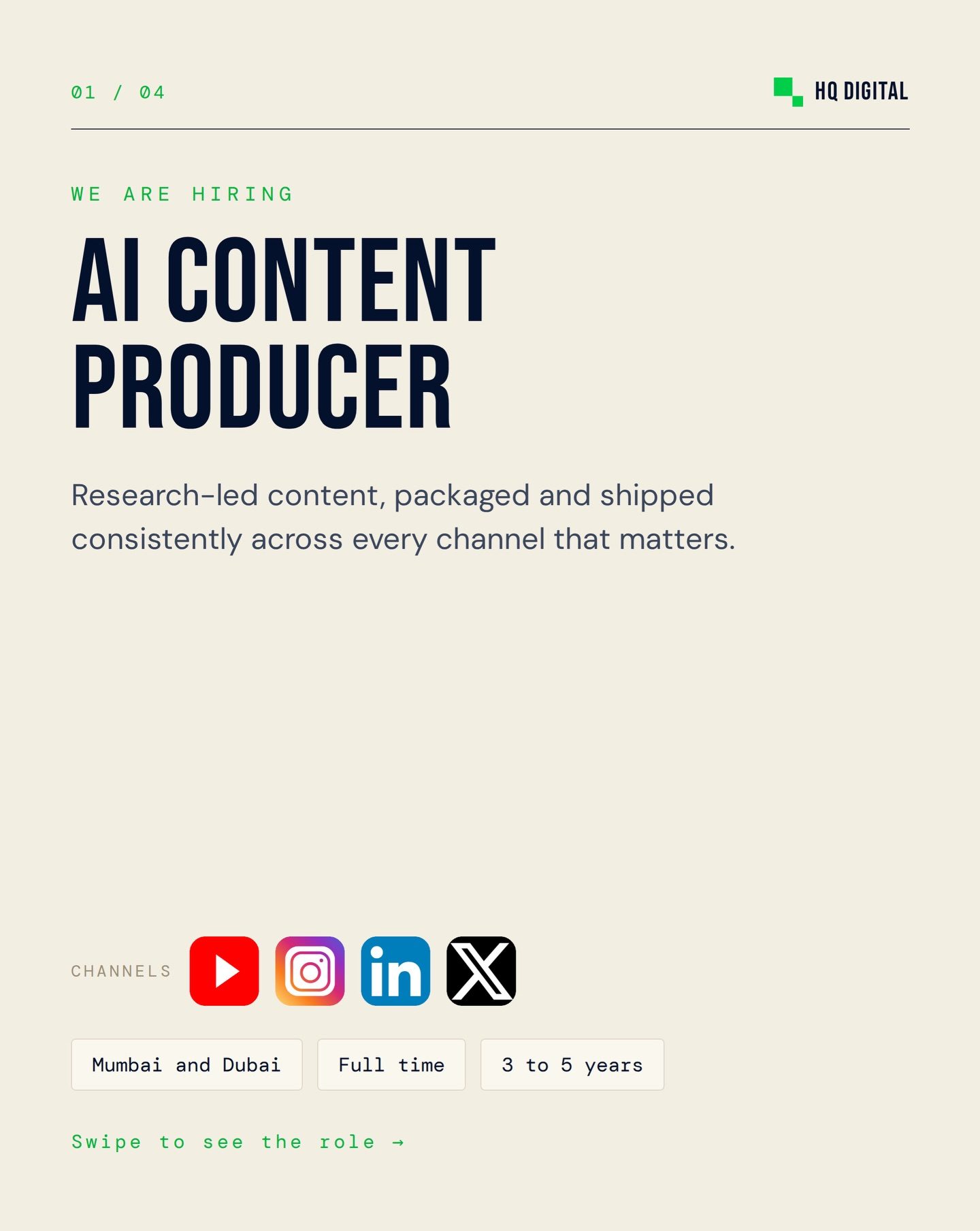 HQ Digital's AI Content Producer Role: Research, Distribute, Repeat