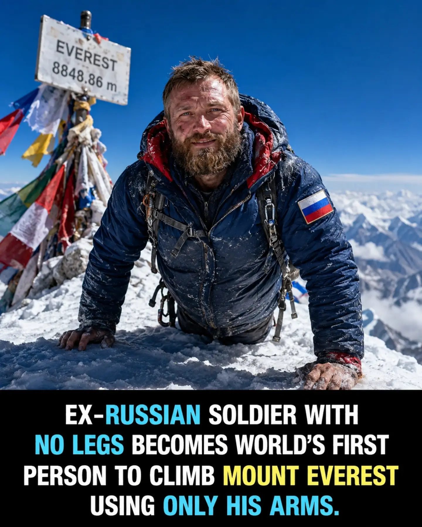 Forged Ahead: Russian Soldier Ascends Mount Everest Using Only His Arms