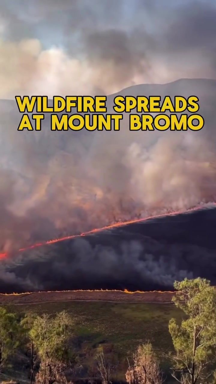 Mount Bromo Wildfire: Lava Flow and Smoke