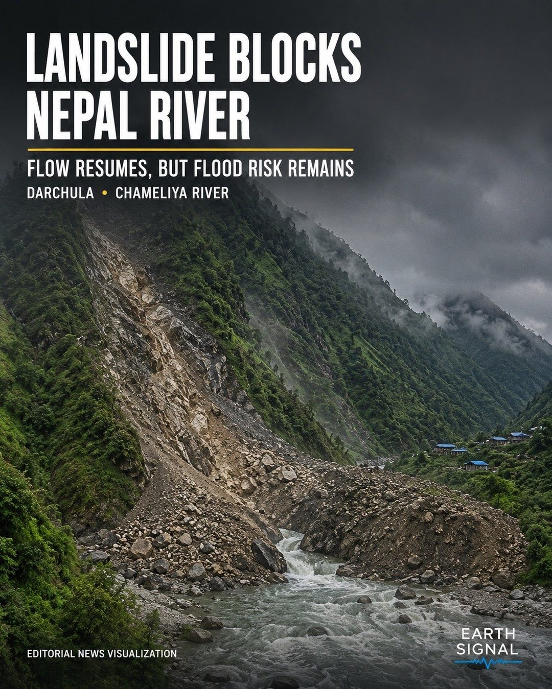 Landslide Blocks Nepal River: Flood Risk Remains