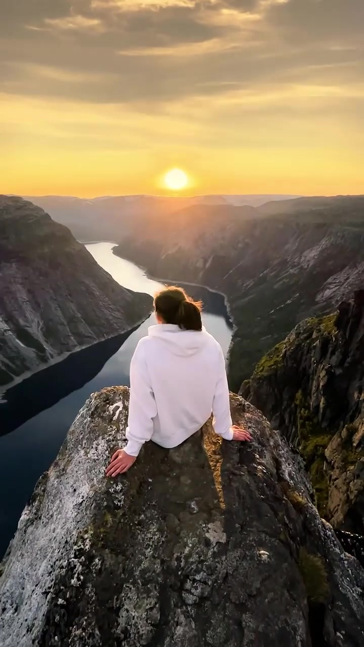 Sunset View from Cliff: Valley and River Panorama
