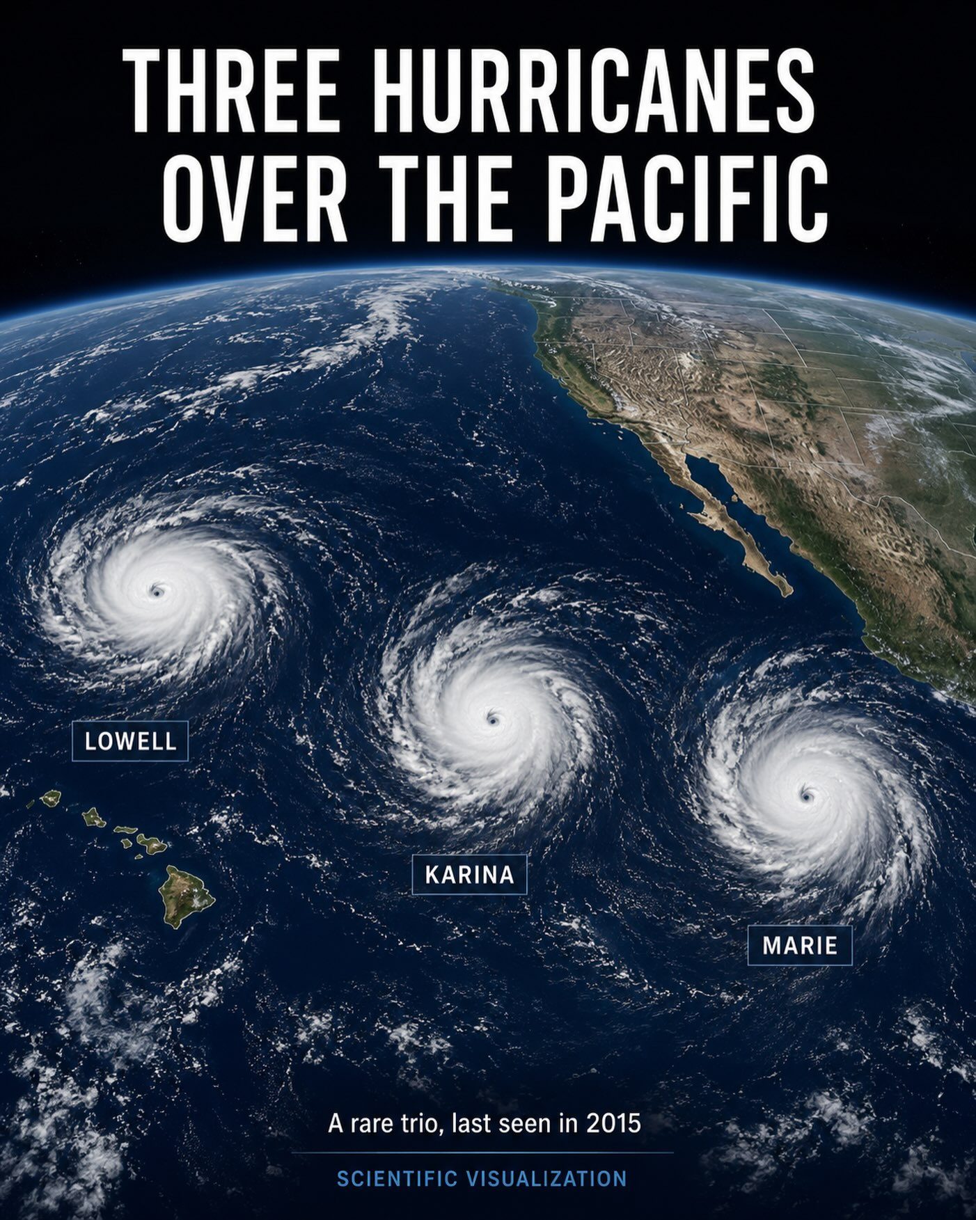 Three Hurricanes Over Pacific: Rare 2015 Event