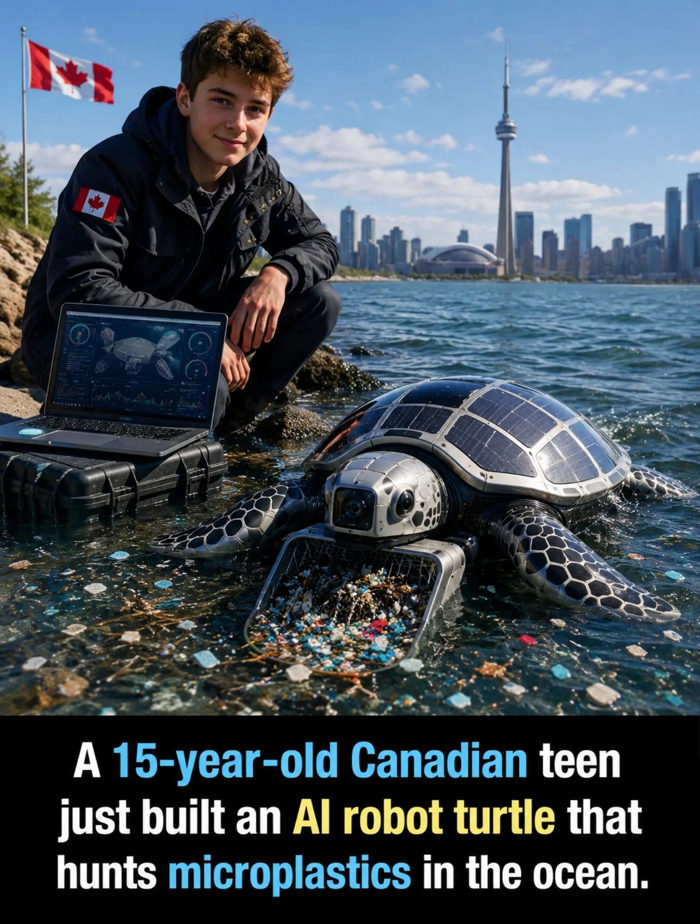 Canadian Teen Builds AI Robot Turtle to Clean Microplastics
