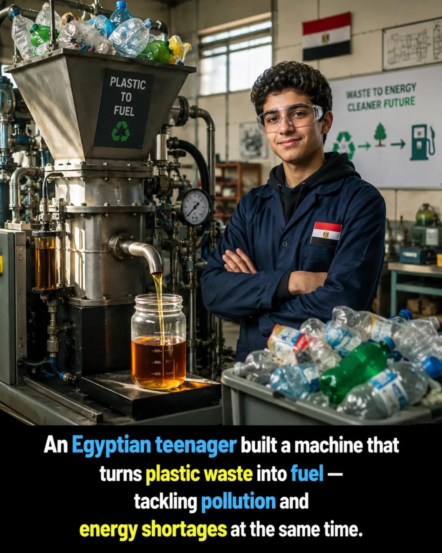 Egyptian Teen's Plastic to Fuel Machine Combats Pollution