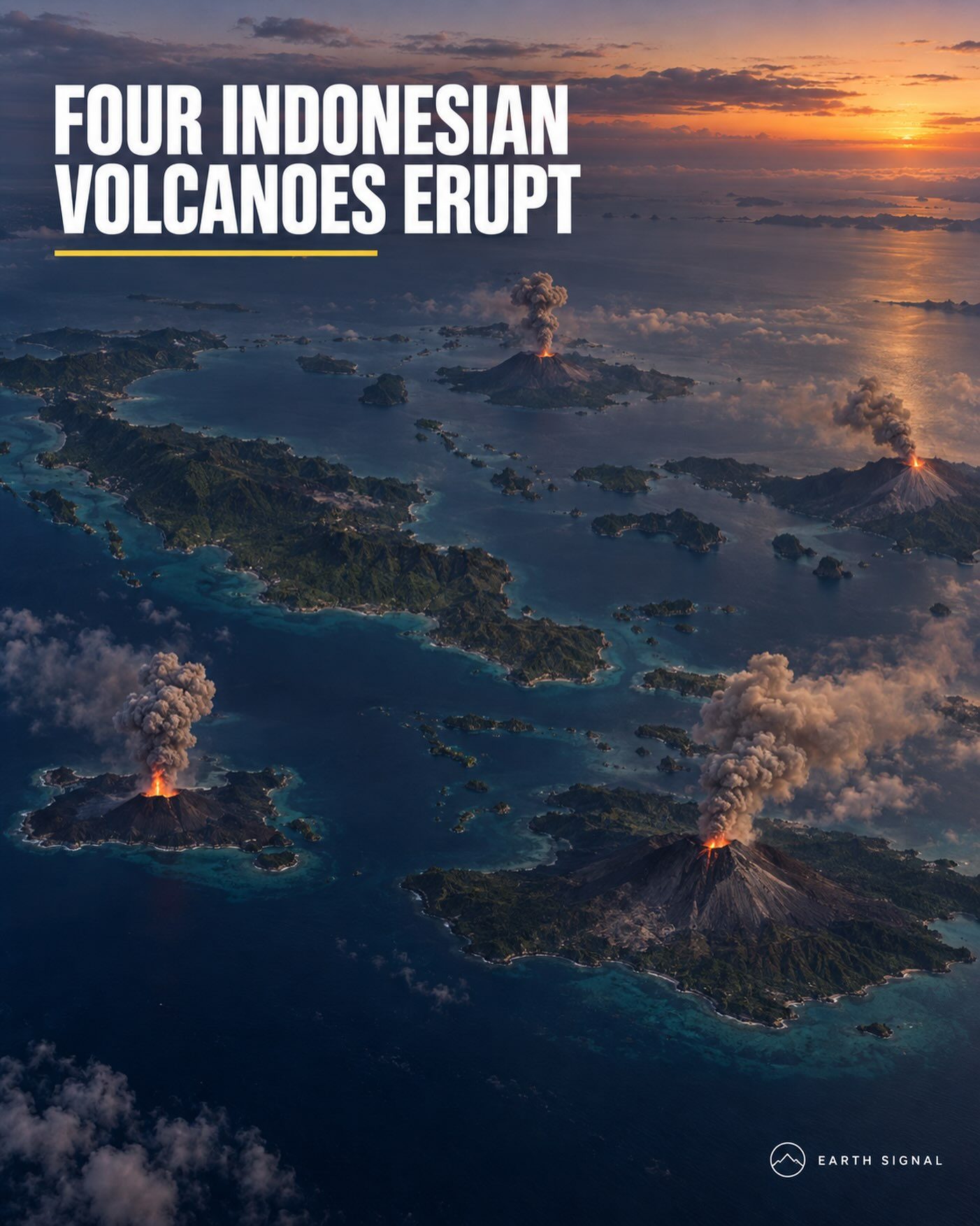 Indonesia's Four Volcanoes Erupting Simultaneously