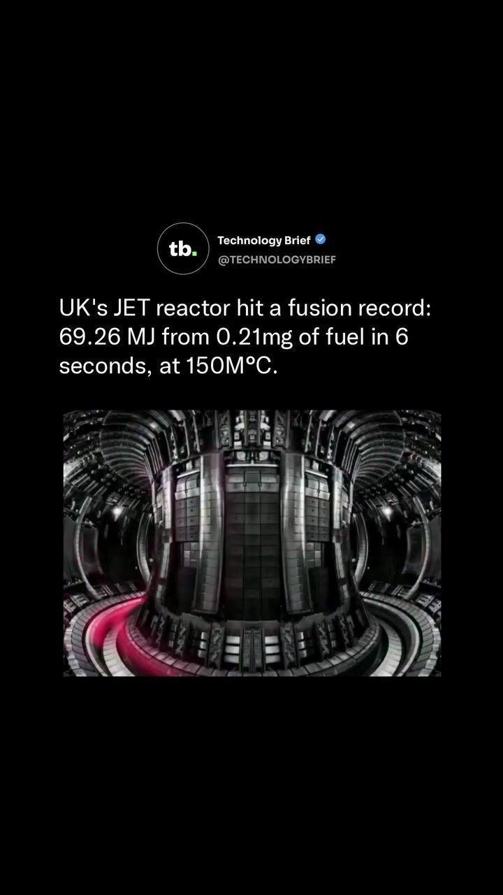 UK's JET Fusion Reactor Sets World Record for Energy Output