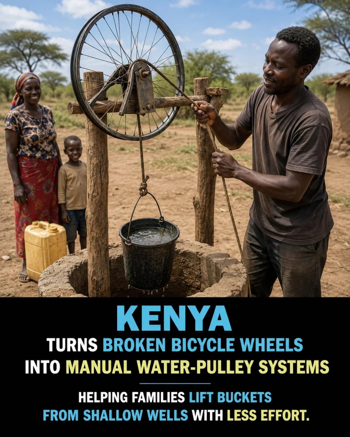 Kenyan Communities Innovate with Bicycle Wheel Water Pulley