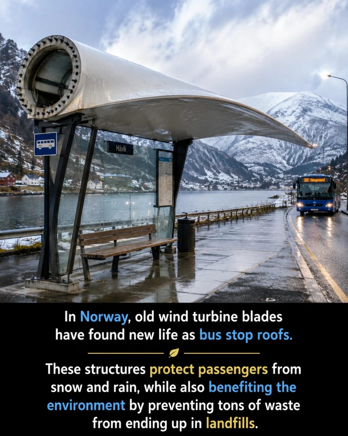 Innovative Repurposing: Wind Turbine Blades as Bus Stop Roofs in Norway