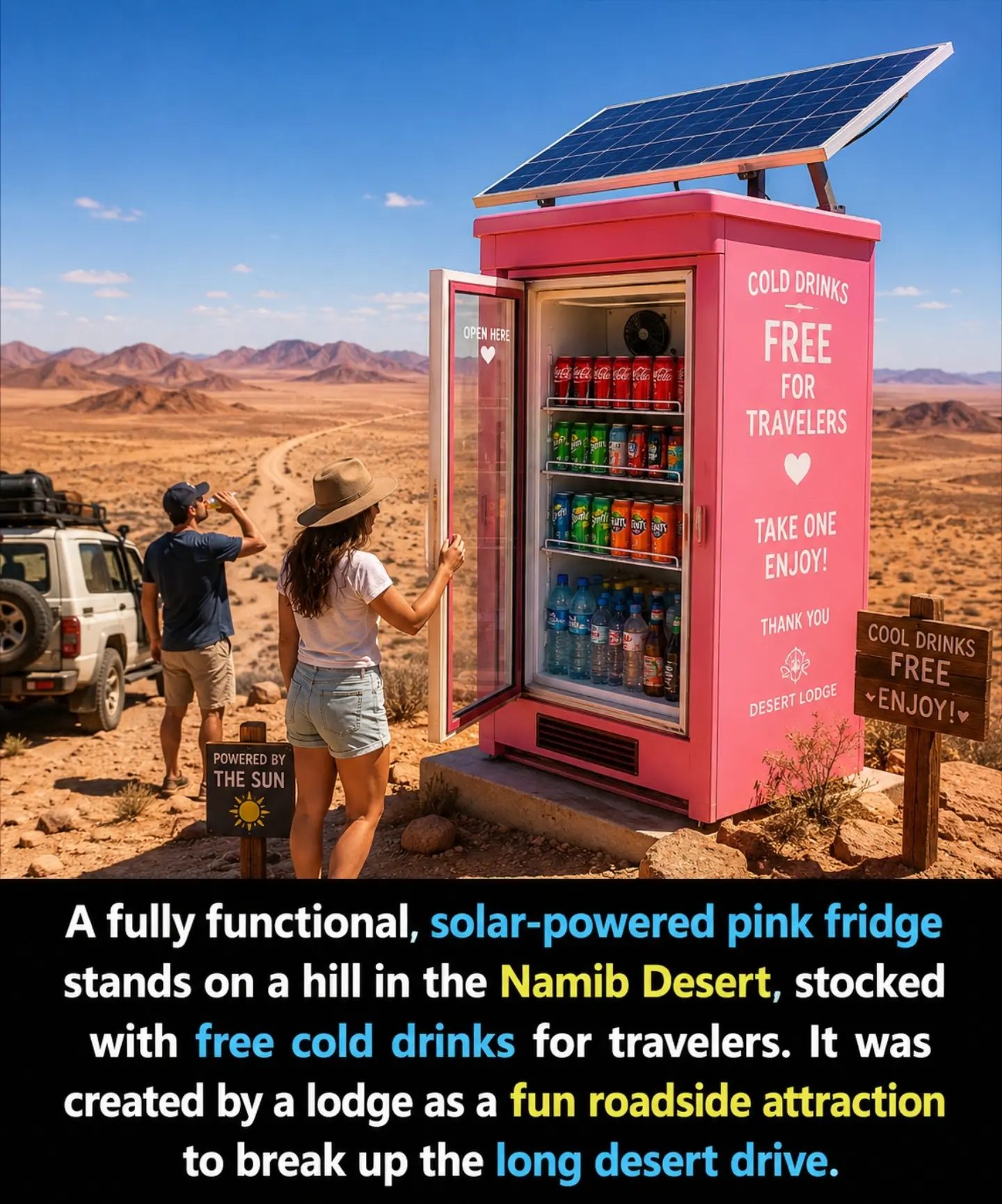 A Bright Pink Solar Fridge Quenches Namib Desert