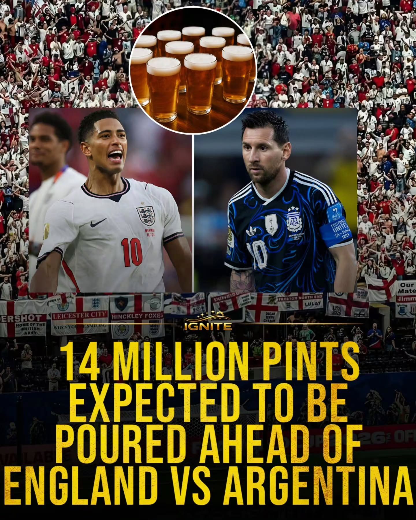 14 Million Pints Predicted for England vs. Argentina Football Match