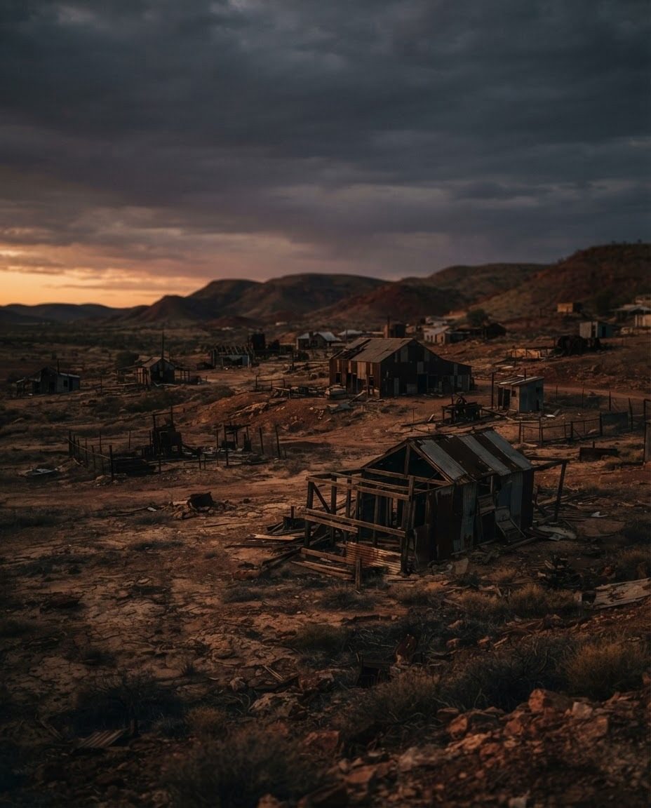 Abandoned Ghost Town Sunset Panorama