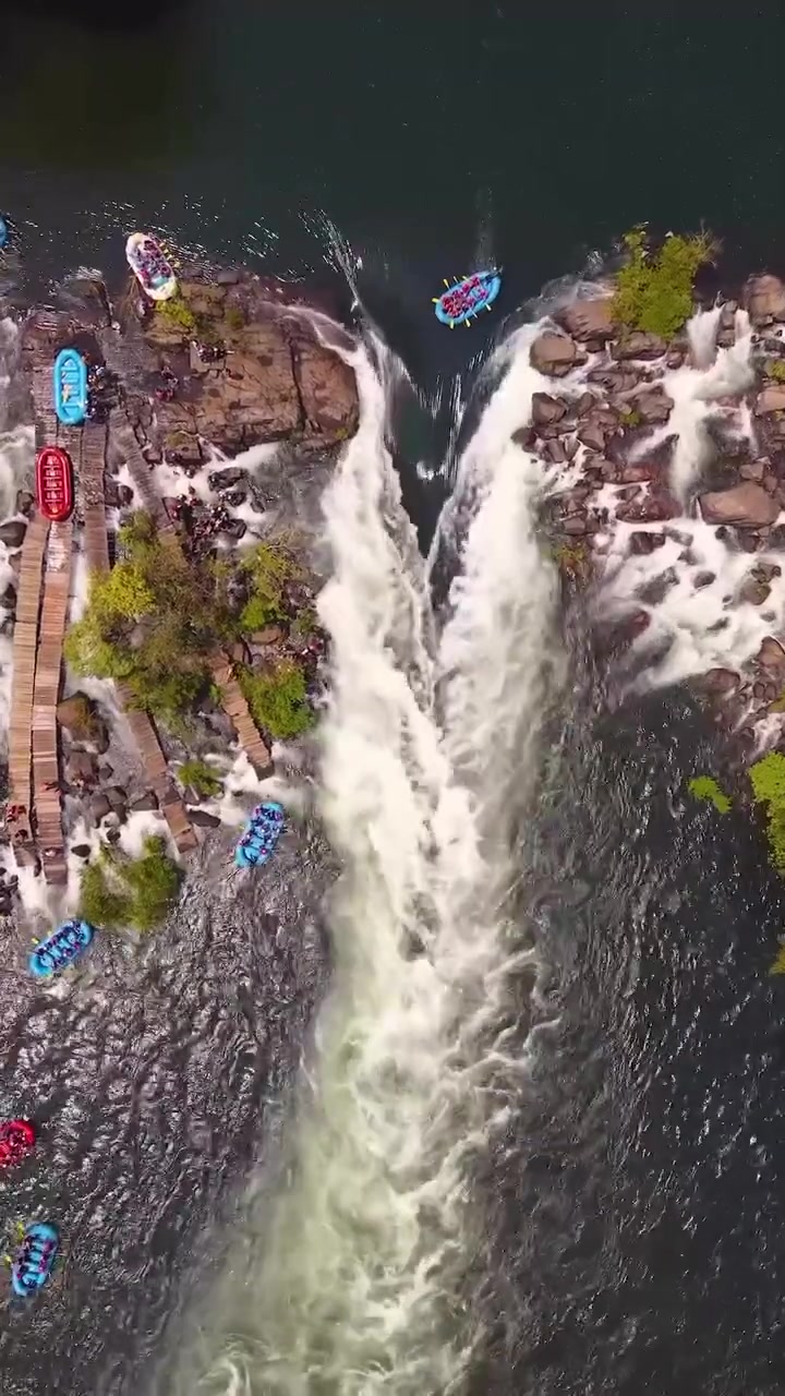 Dandeli River Rafting: Aerial View of Rapids and Waterfall