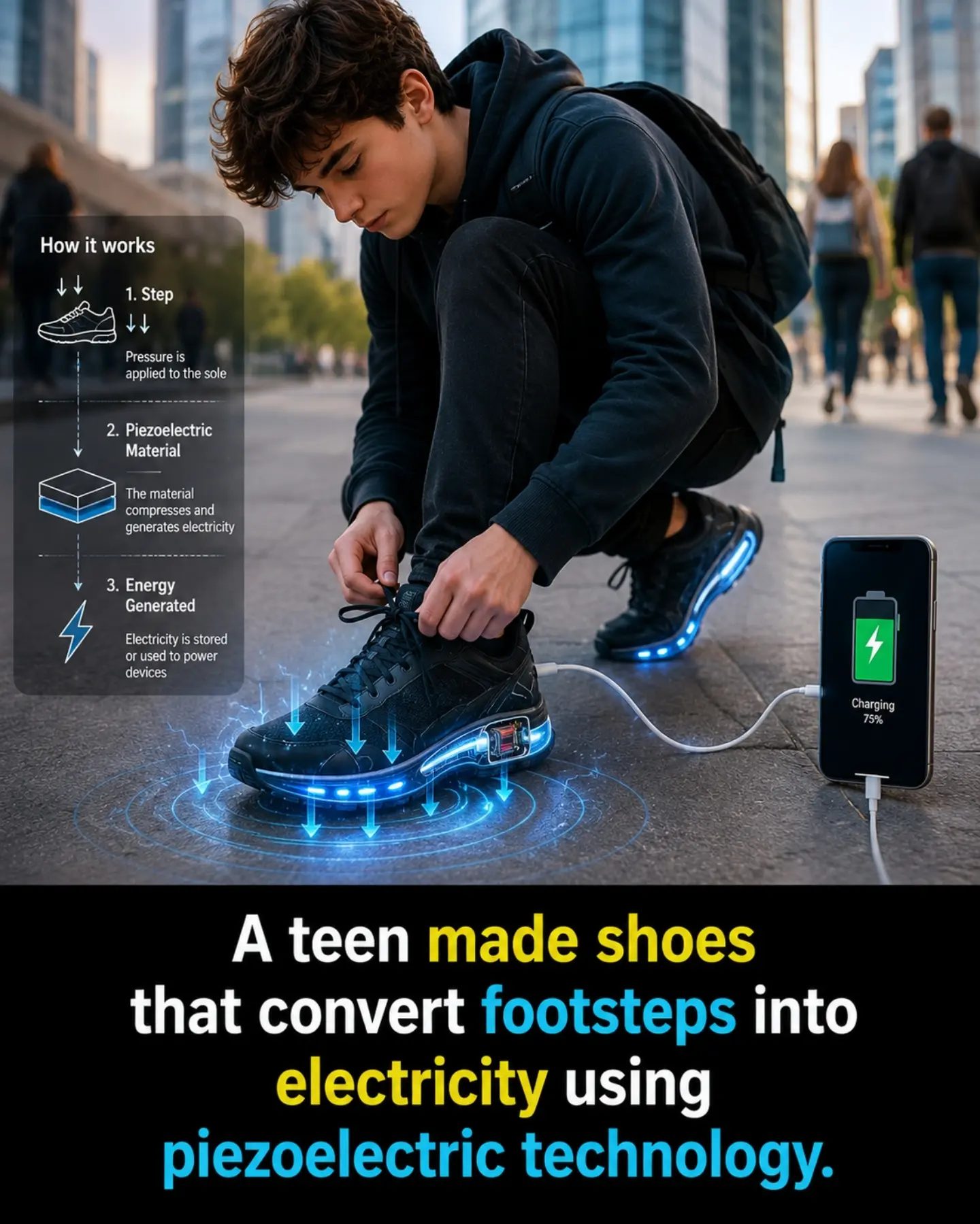 Teens Invent Piezo Shoes for Harnessing Footstep Energy