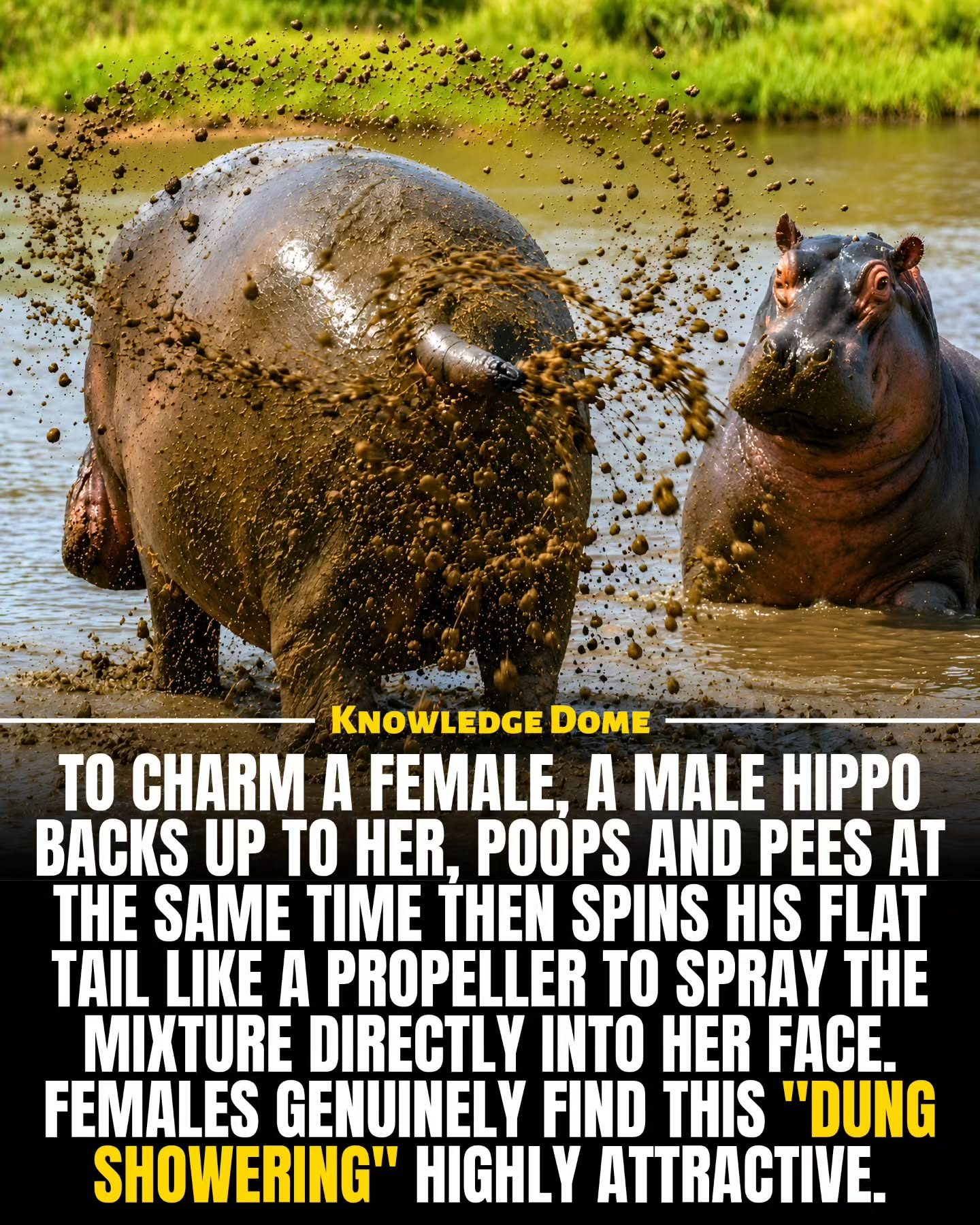 Hippos' Unique Dung Showering Ritual: Attracting Mates & Marking Territory