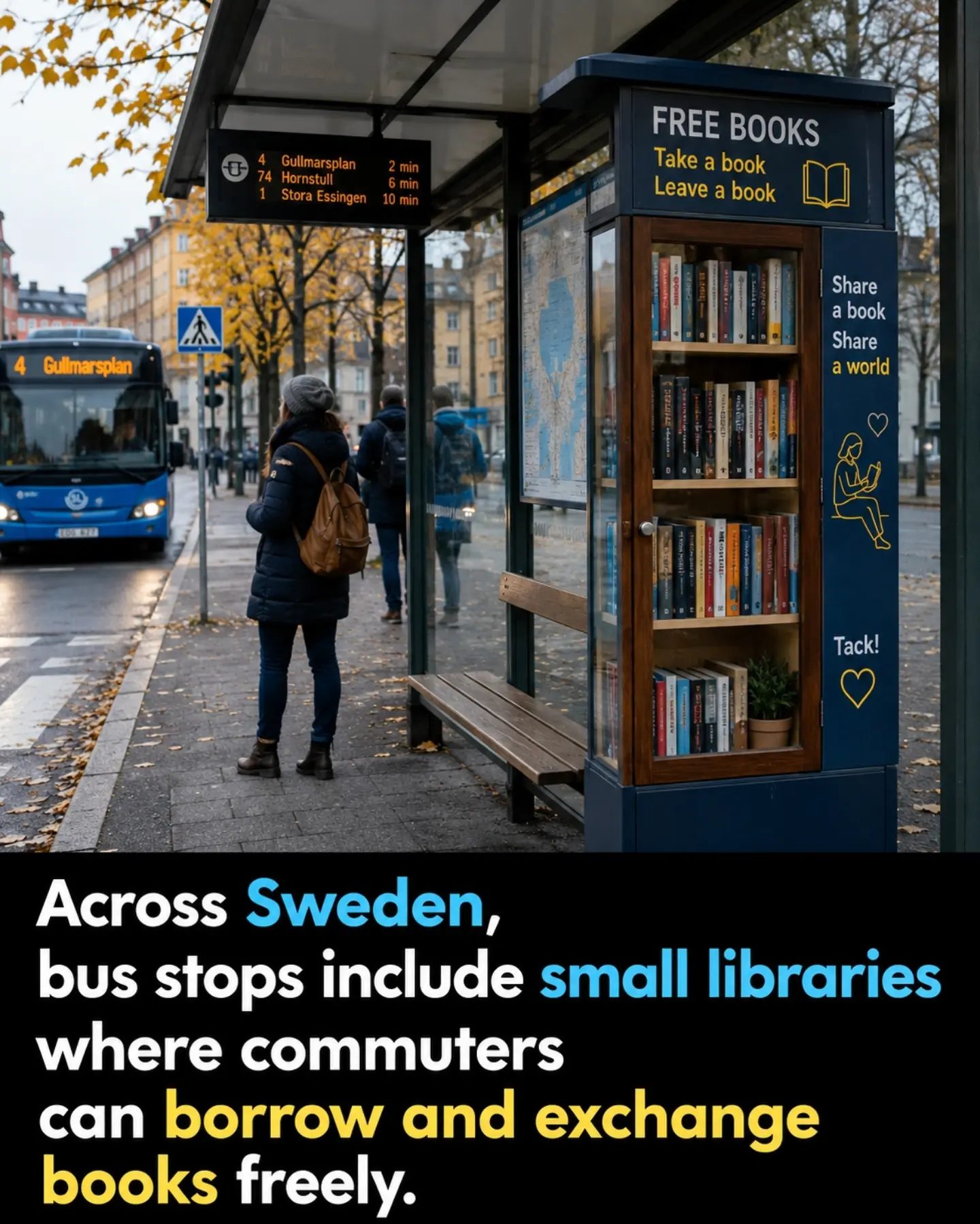 Sweden's Bus Stops with Free Libraries Promote Community Reading