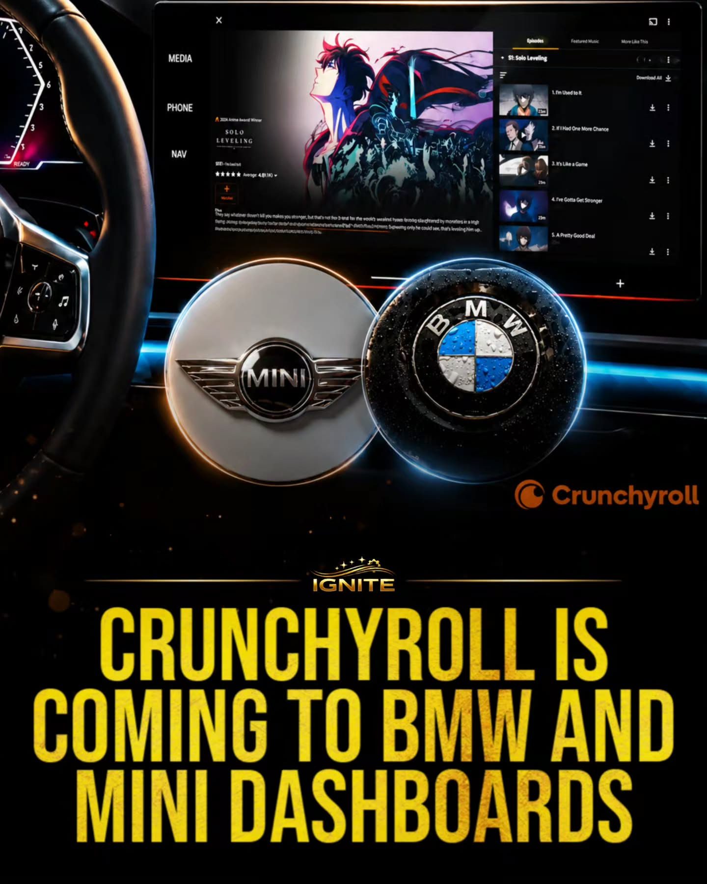 Crunchyroll Anime Streaming Now on BMW and Mini Dashboards
