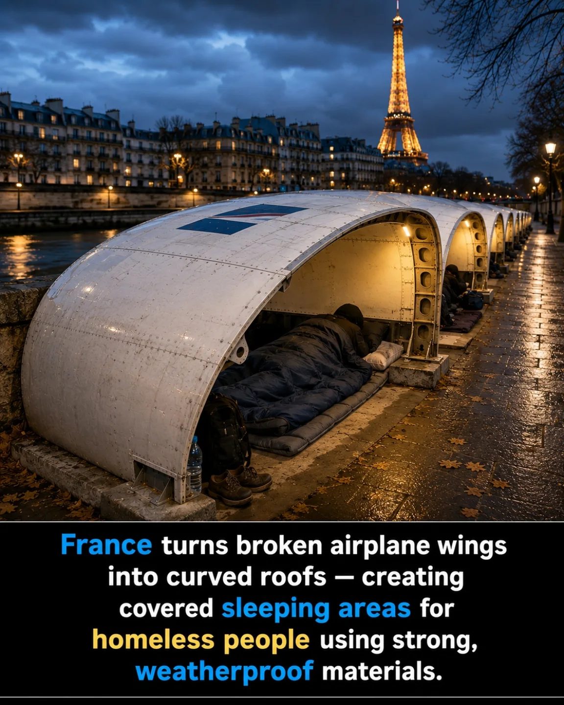 Innovative Shelters for Homeless: Repurposed Airplane Wings in France