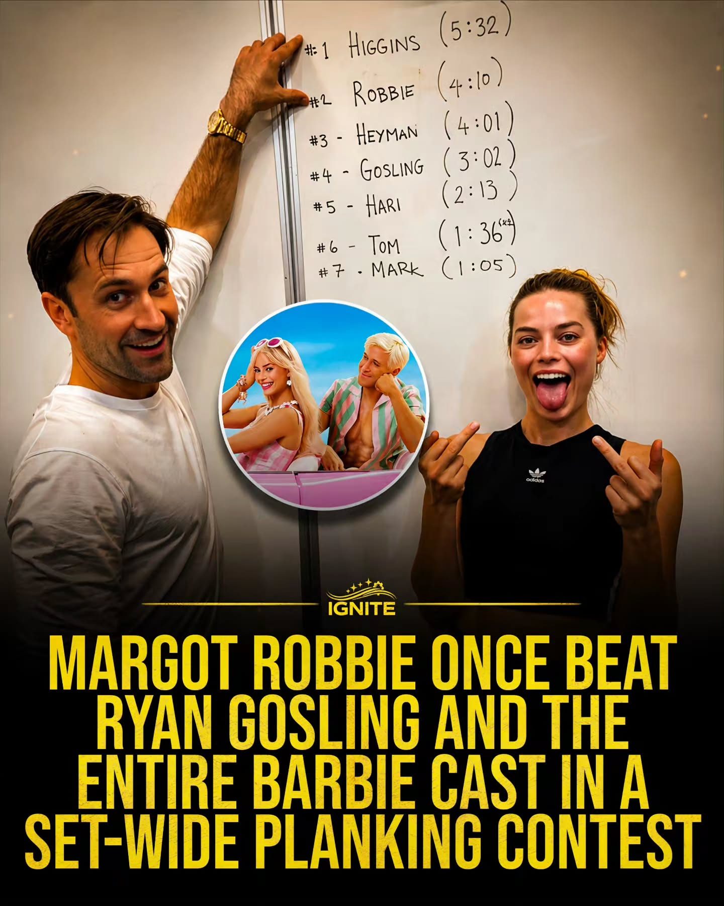 Margot Robbie's Epic Barbie Plank Challenge Win