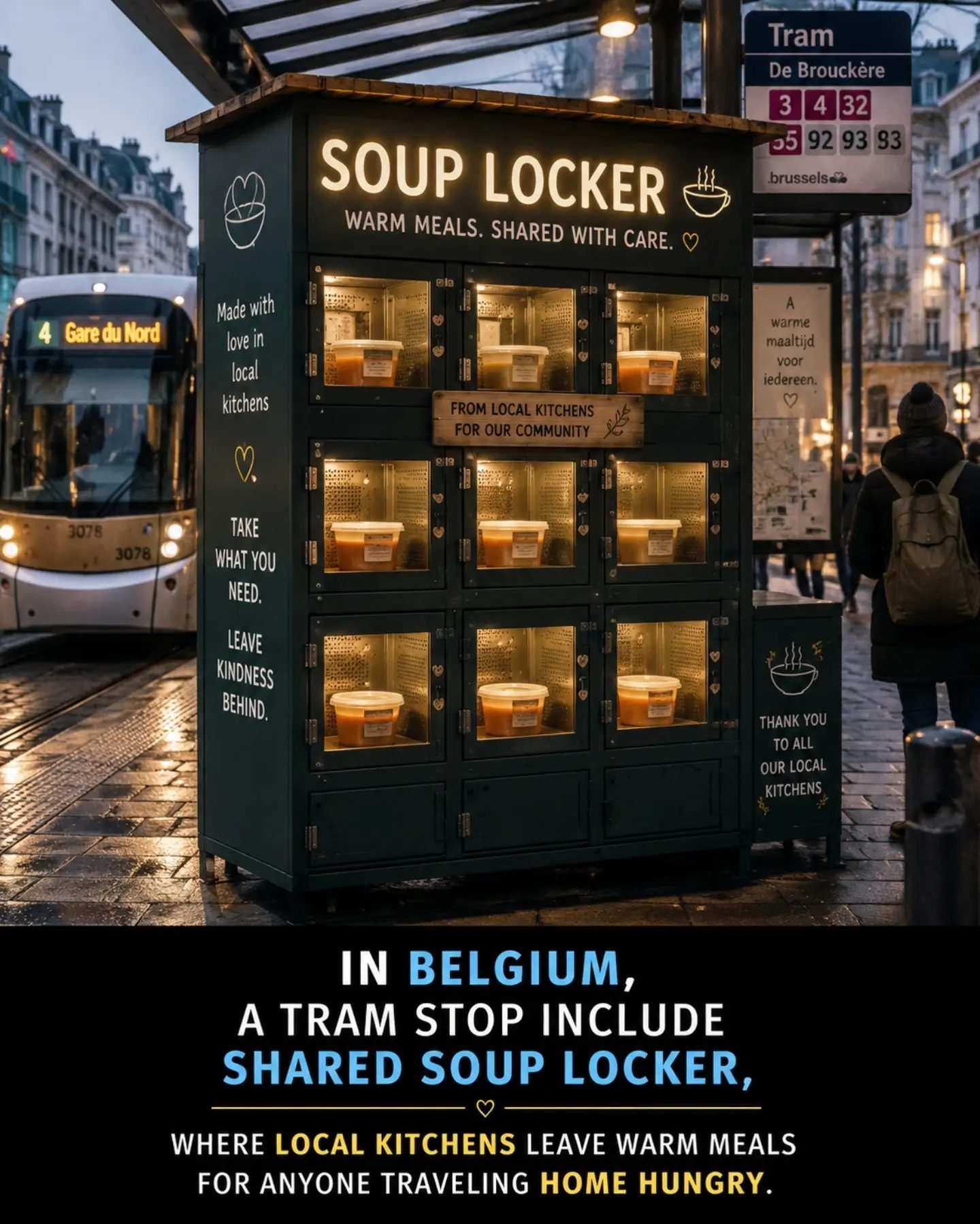 Soup Lockers in Belgium Offer Warm Meals at Tram Stops