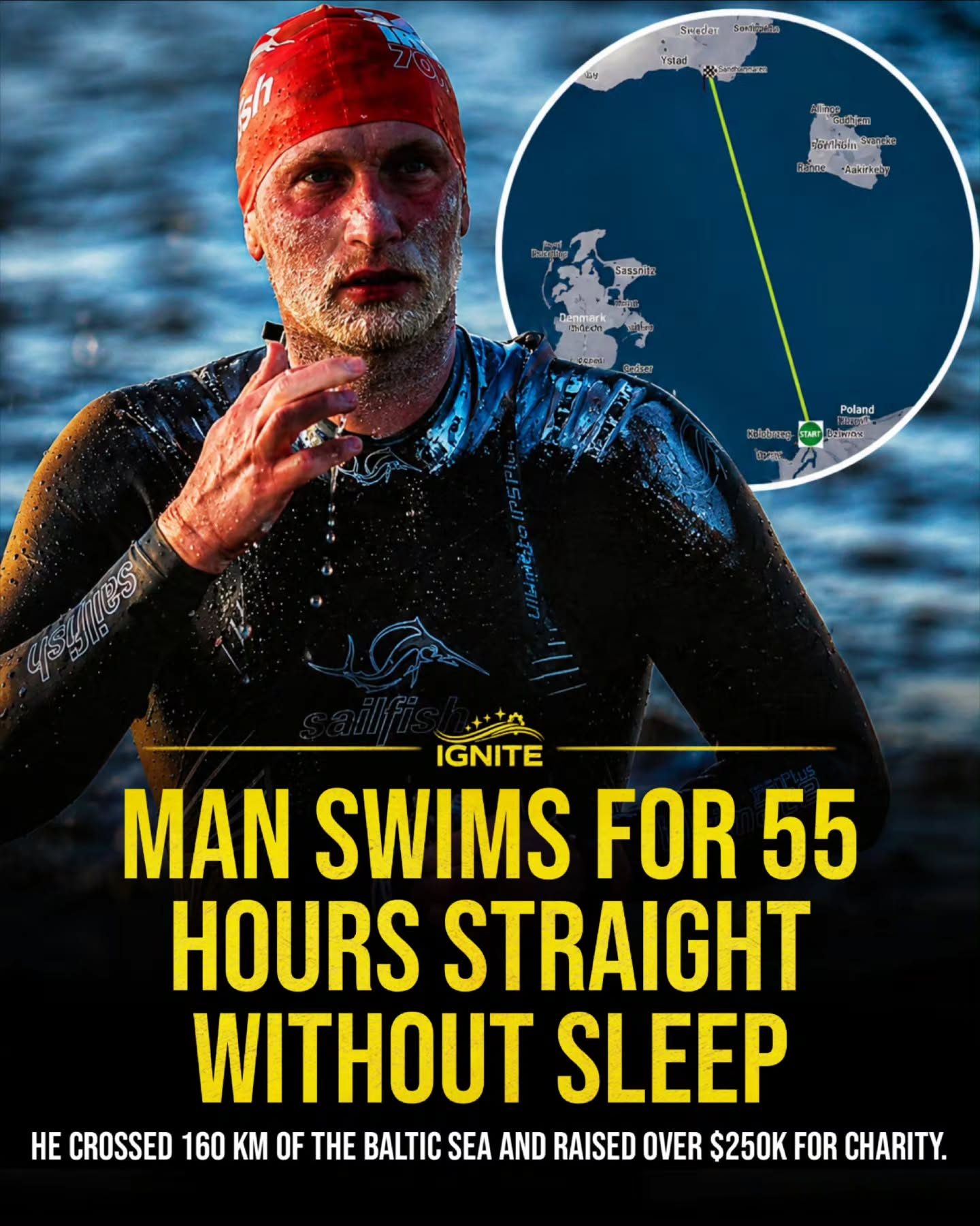 Polish Swimmer Completes 160km Baltic Sea Swim for Charity