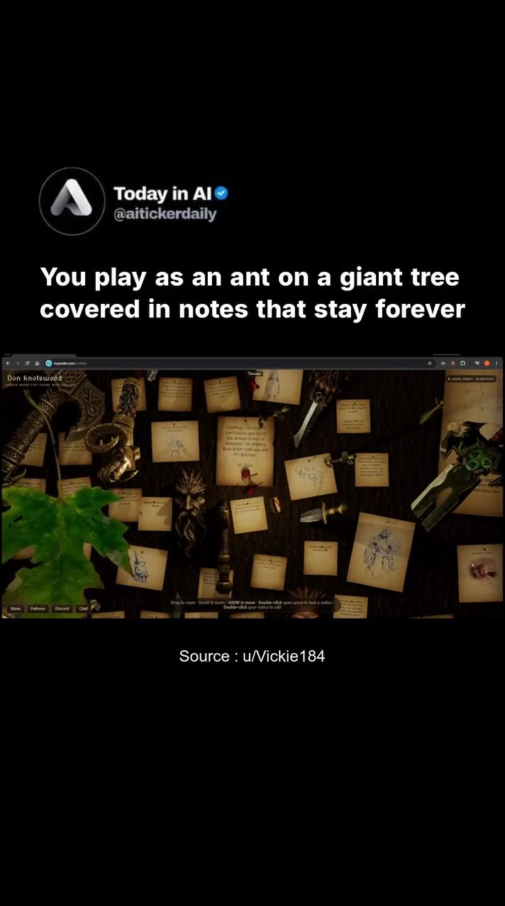 Unleash creativity in this AI-Generated Ant Game: A giant tree covered in notes
