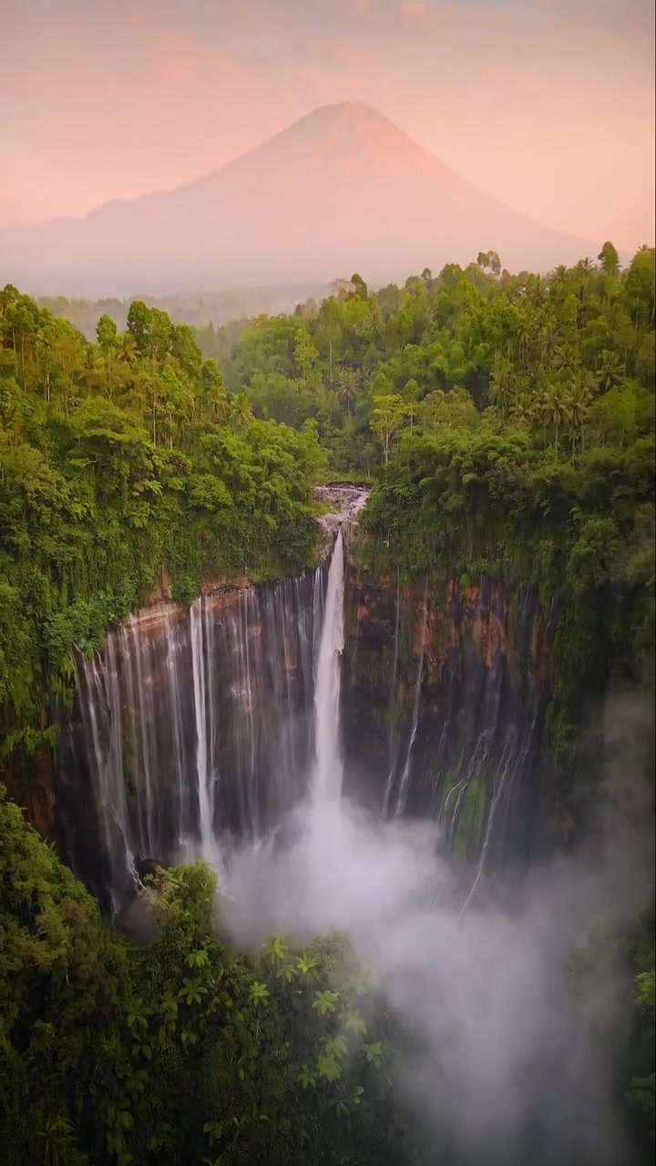Aerial View of Waterfall and Mountain Landscape
