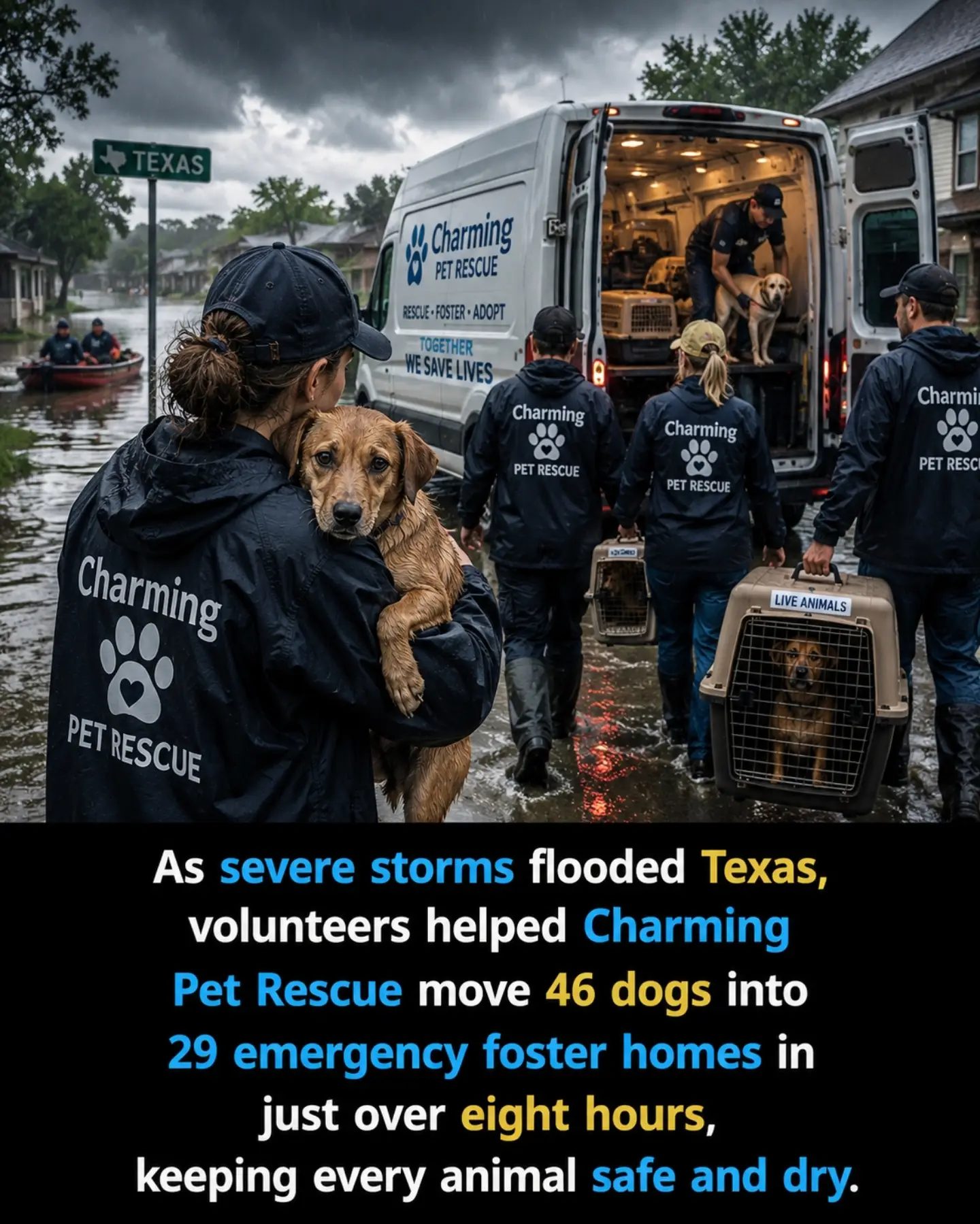 Charming Pet Rescue’s Swift Action Saves 46 Dogs in Texas Flood