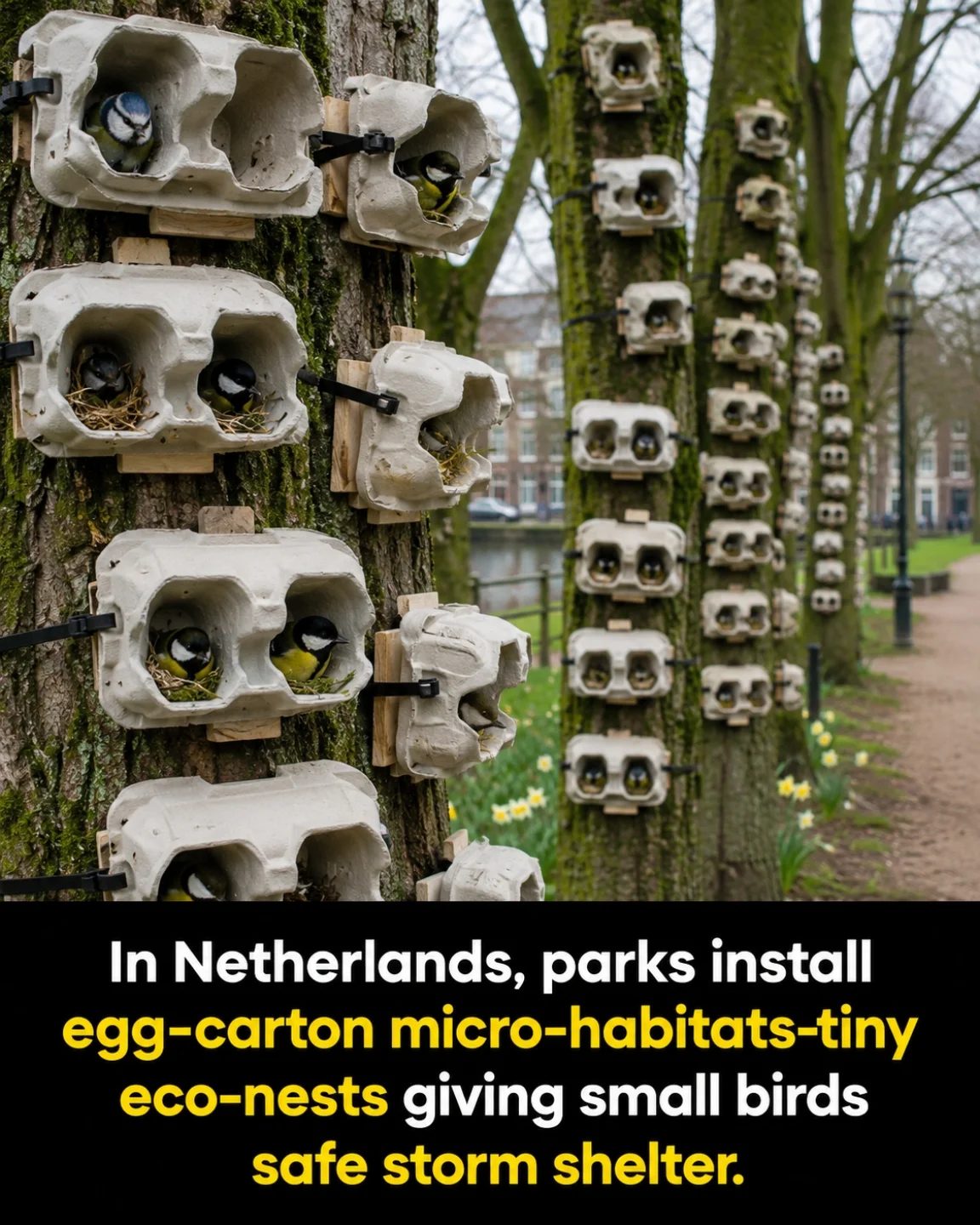 Eco-Friendly Bird Shelters Made from Egg Cartons in the Netherlands
