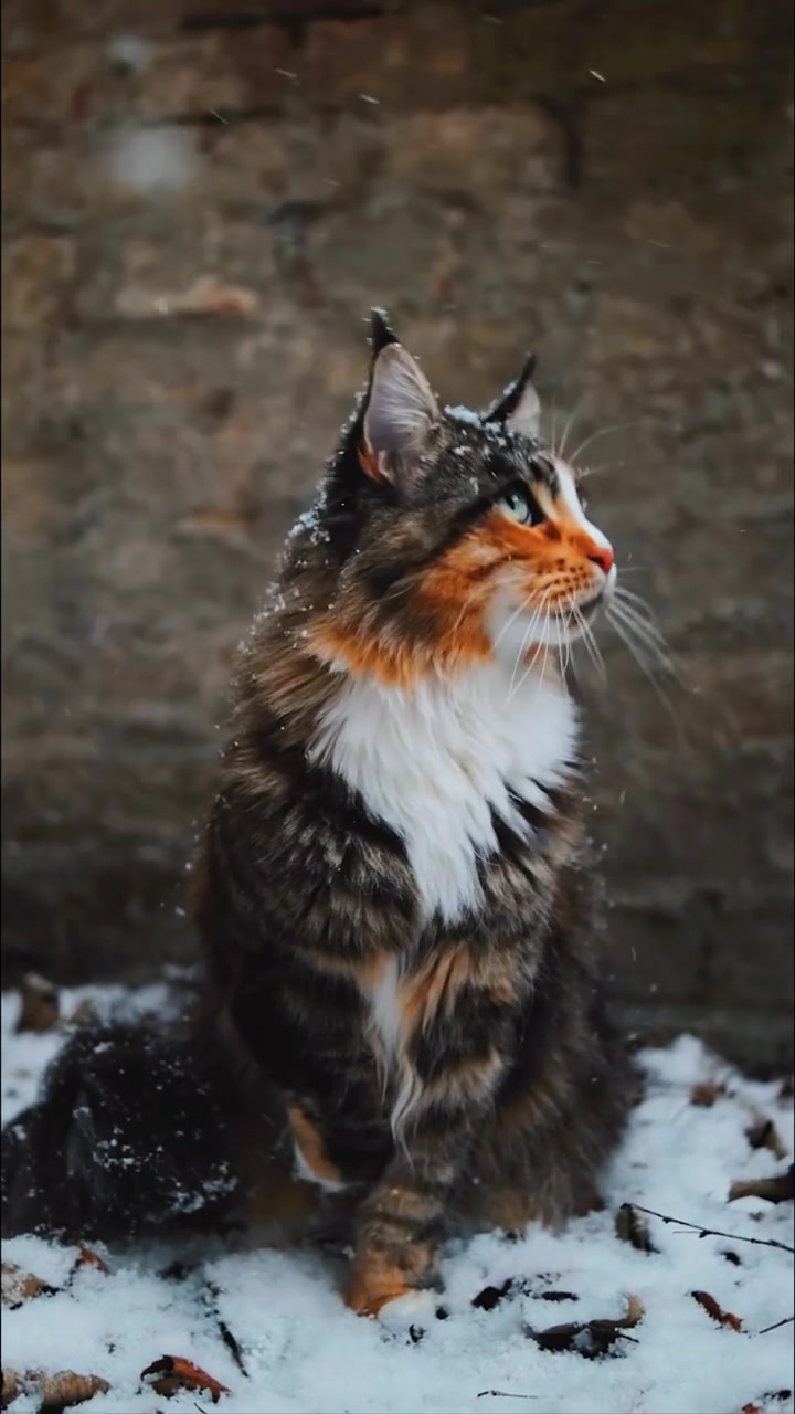 Cat Enjoying Snowy Day in Peaceful Nature