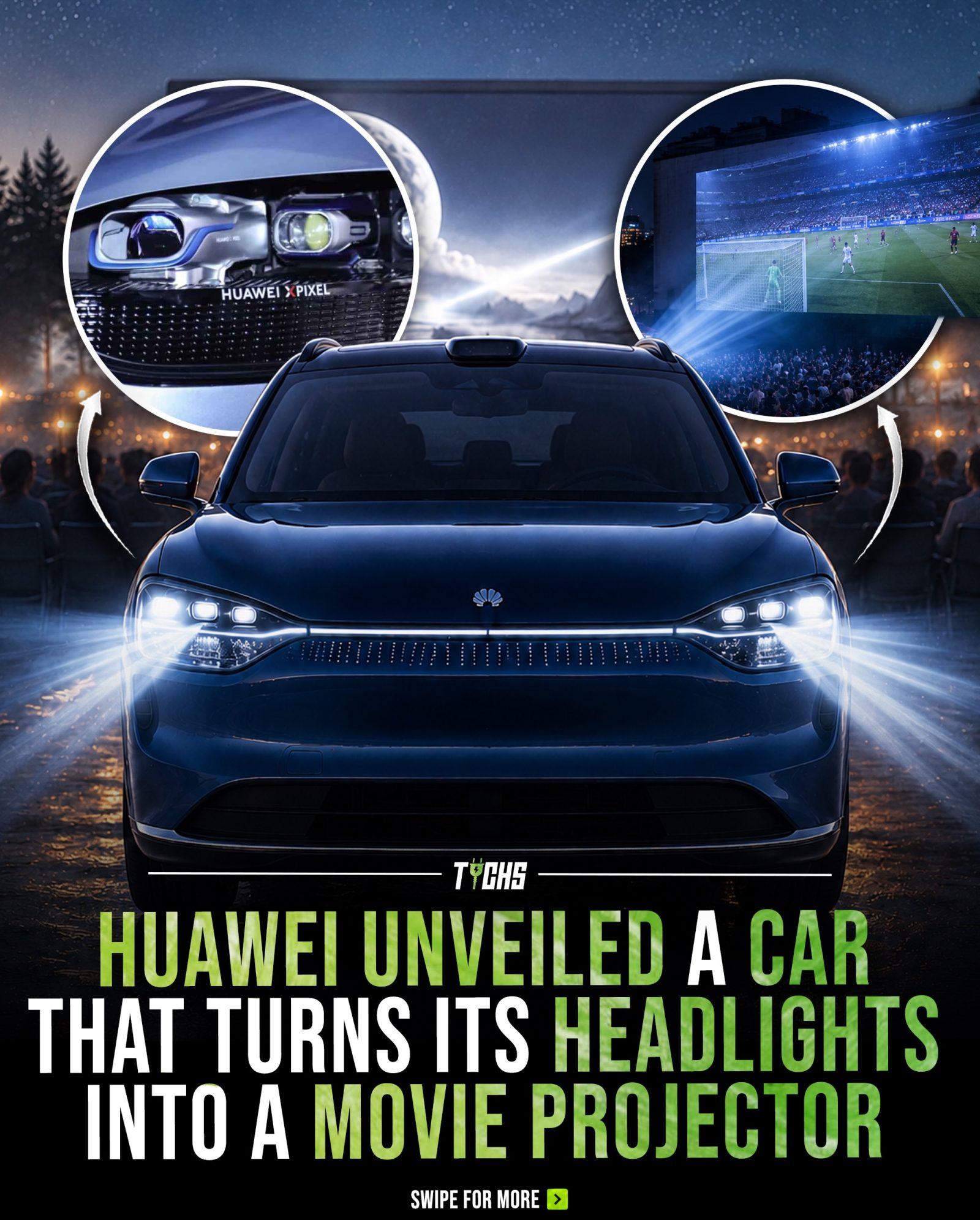 Huawei's XPixel: Car Headlights Project Movies Outdoors