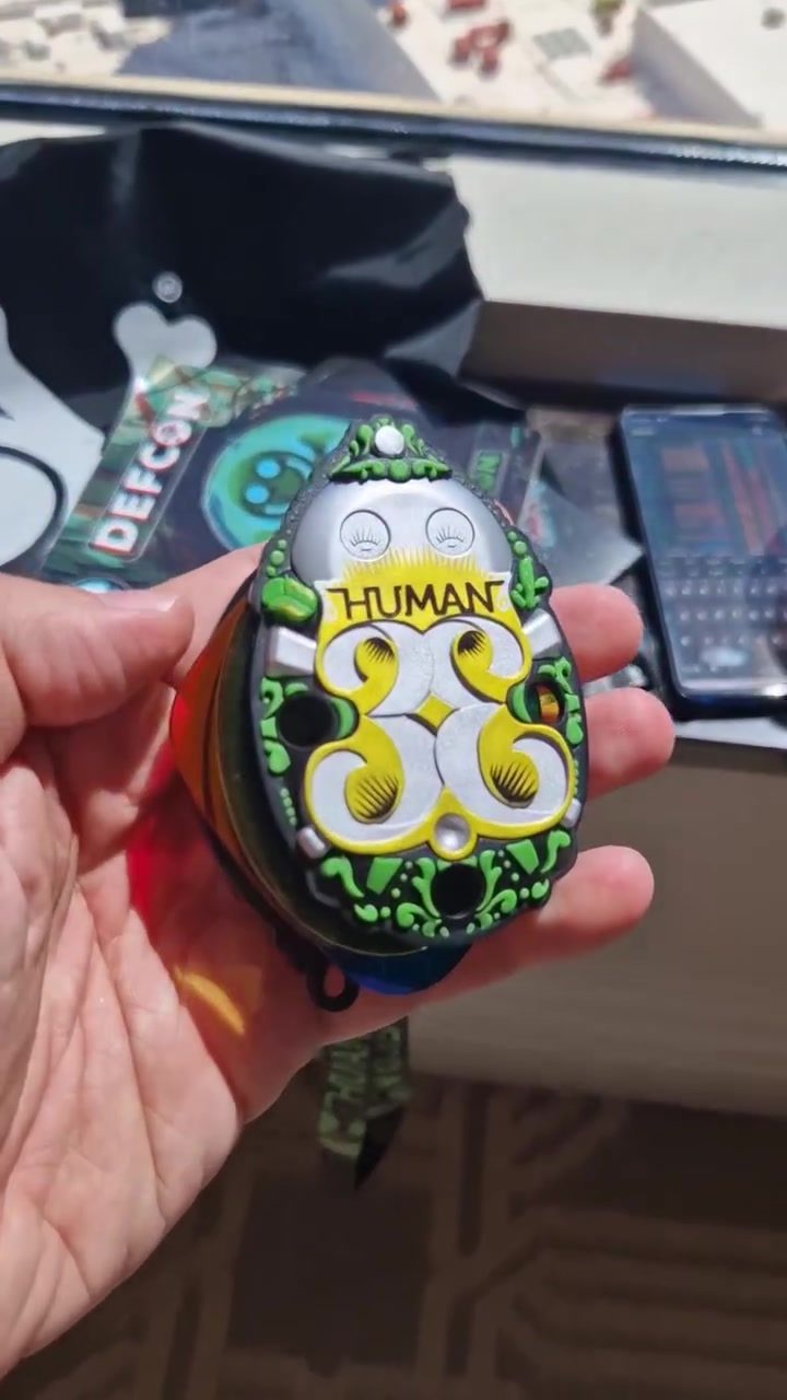Vibrant DEFCON Hacker Toy and Vegas Skyline View