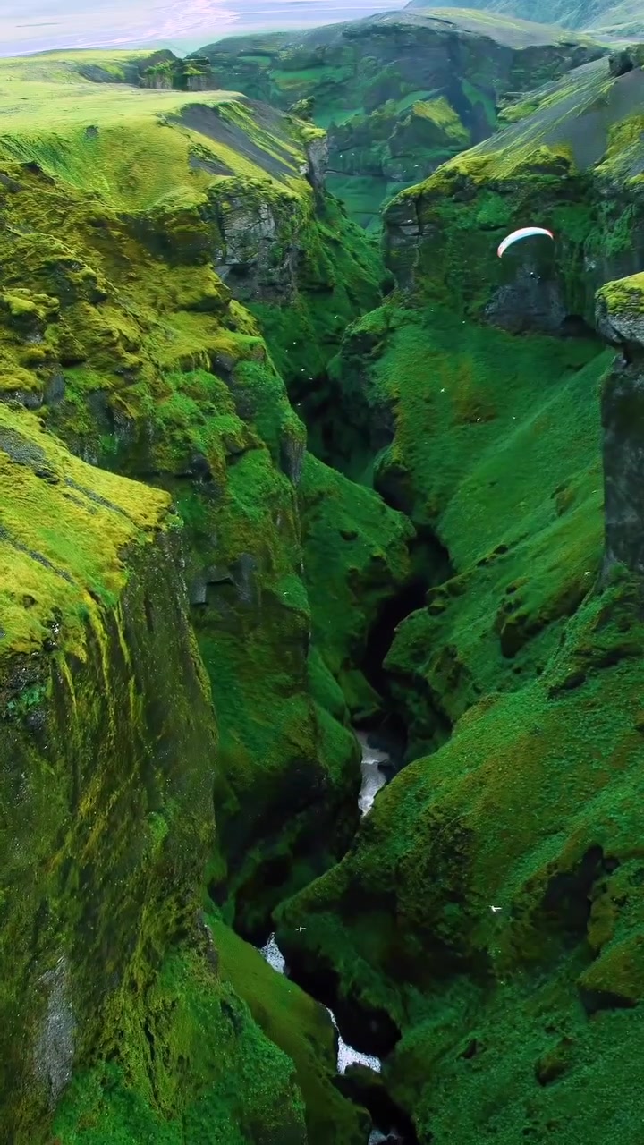 Paragliding Iceland Canyon Aerial View