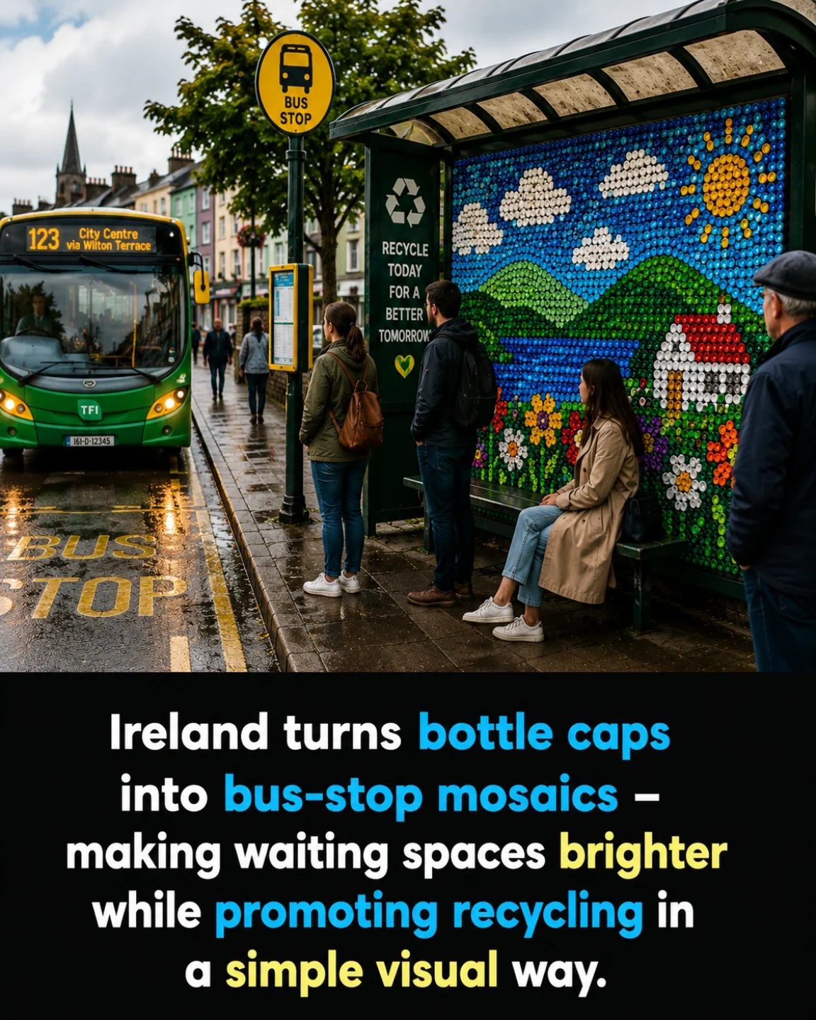 Ireland's Bus Stops Turned into Colorful Recycled Mosaics