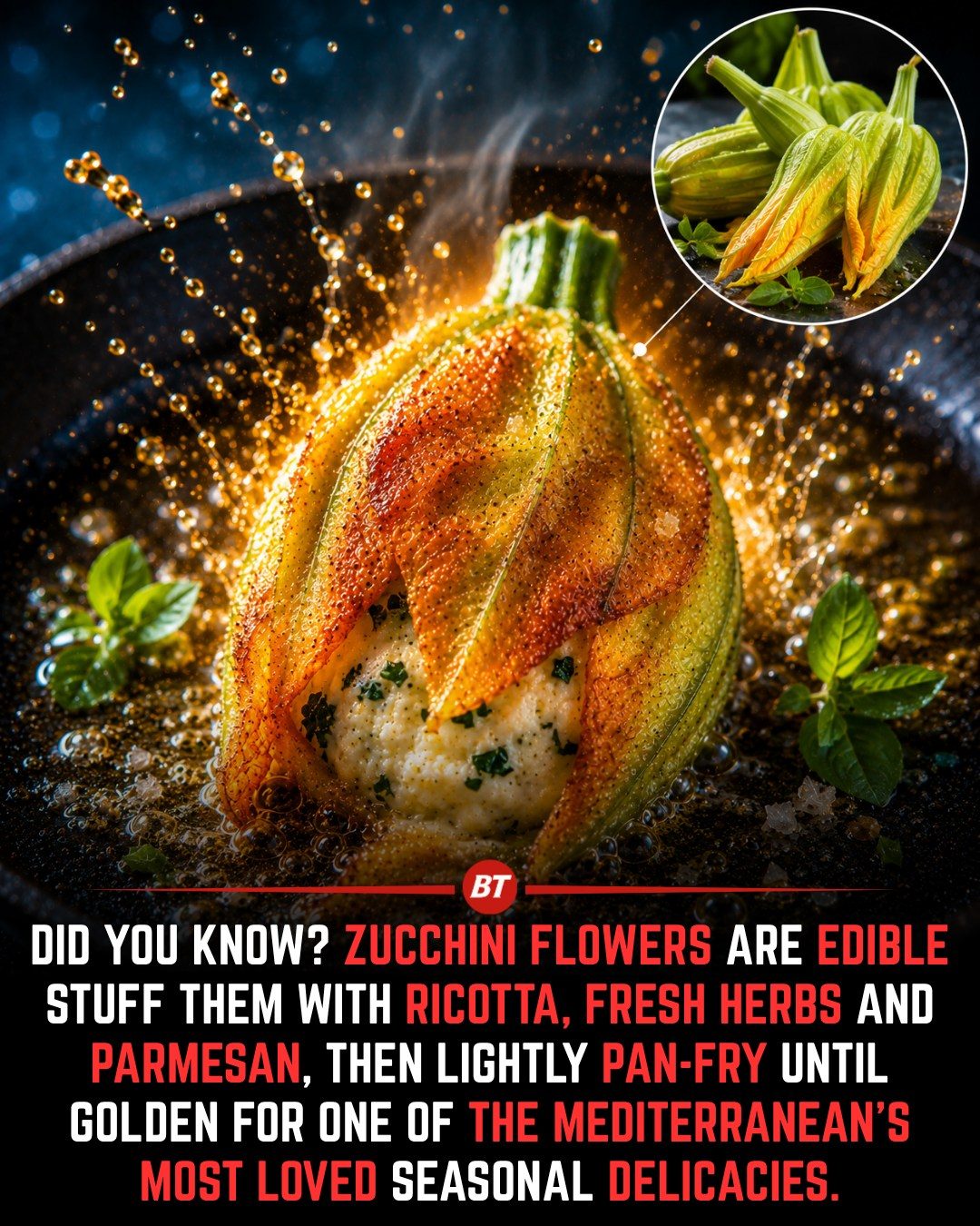 Mediterranean Delicacy: Pan-Fried Zucchini Flowers with Ricotta