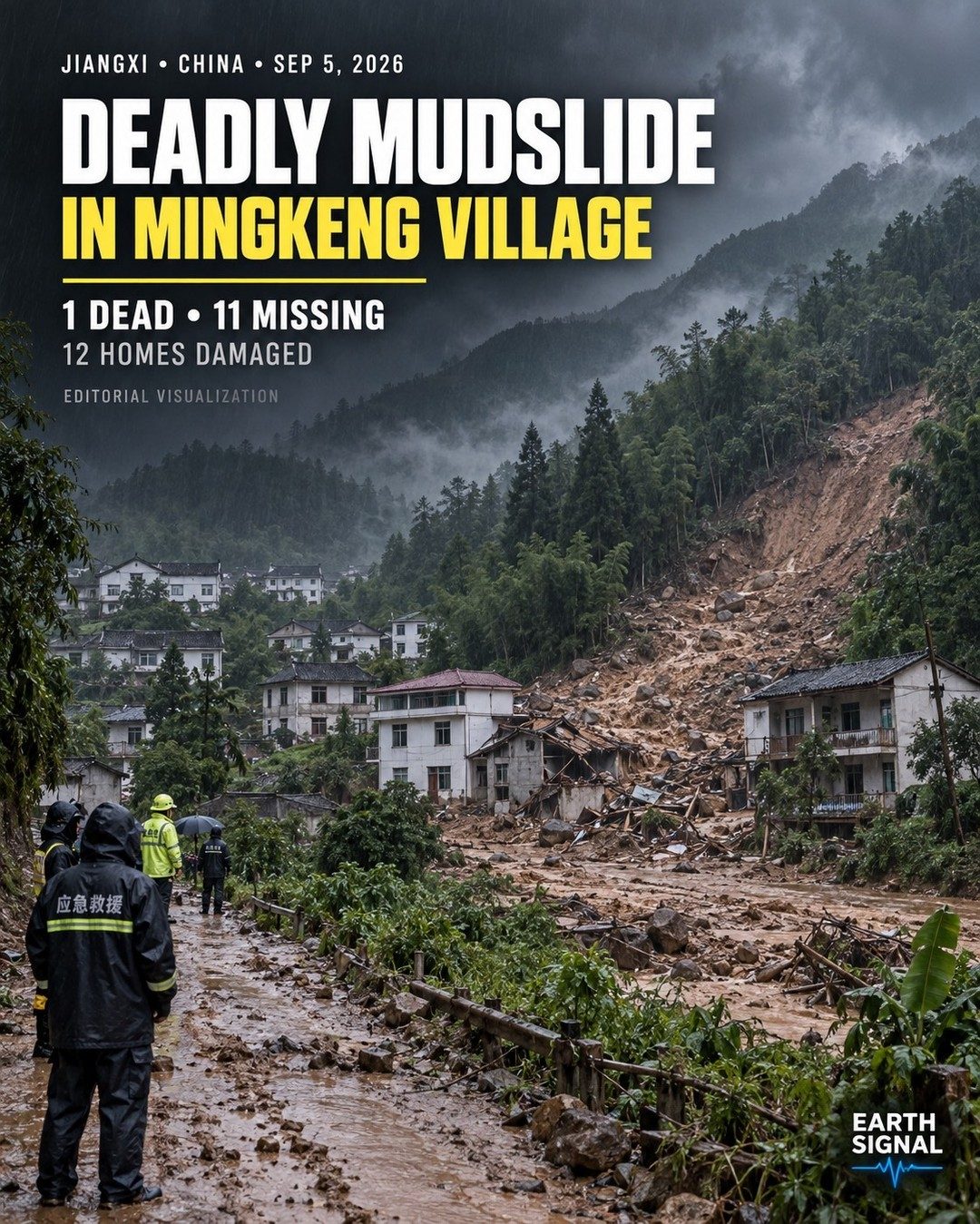 Mingkeng Village Mudslide: 1 Dead, 11 Missing
