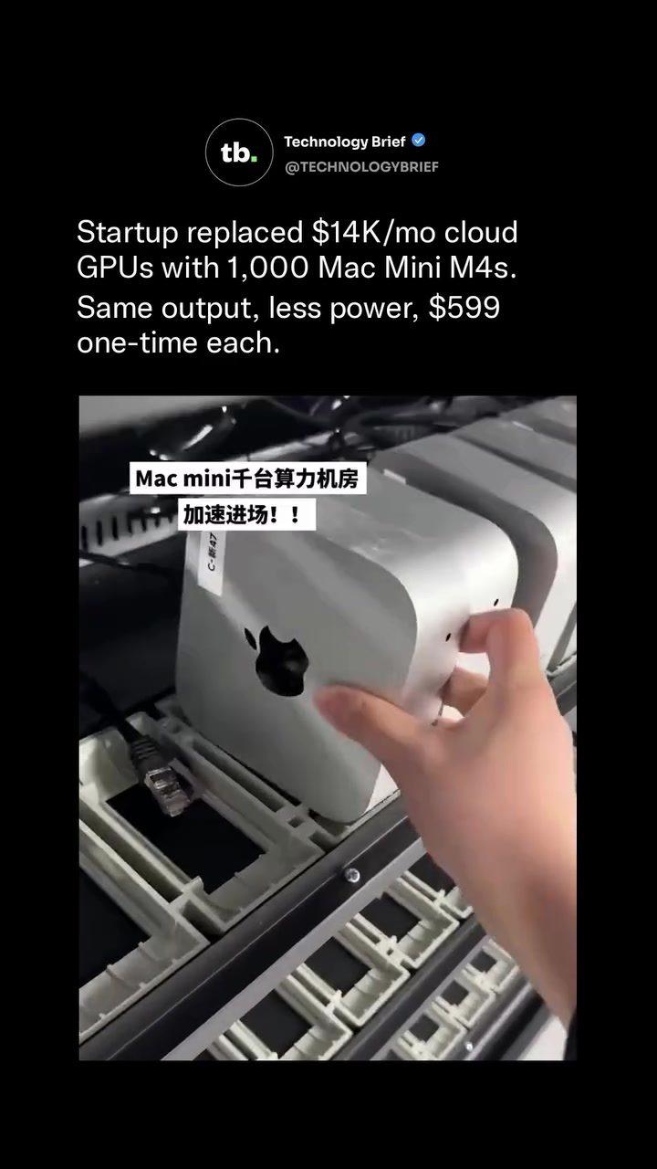 Startup Uses 1,000 Mac Mini M4s to Cut AI Power Costs