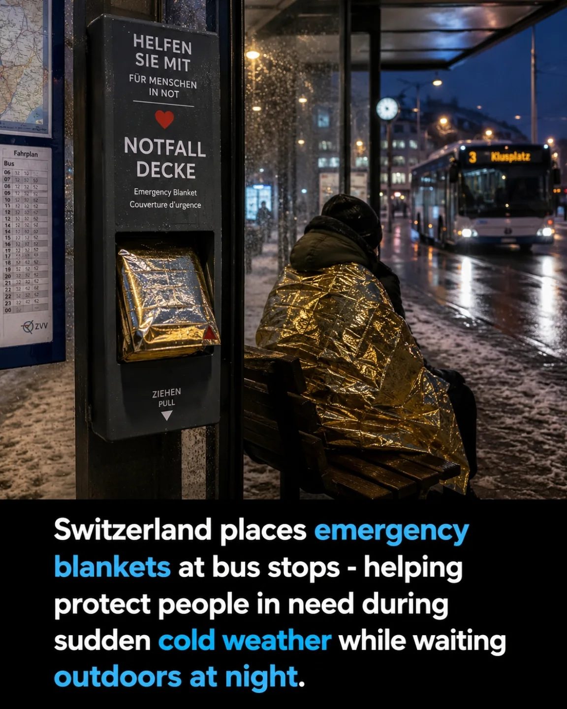 Switzerland's Initiative: Emergency Blankets at Bus Stops for Cold Nights