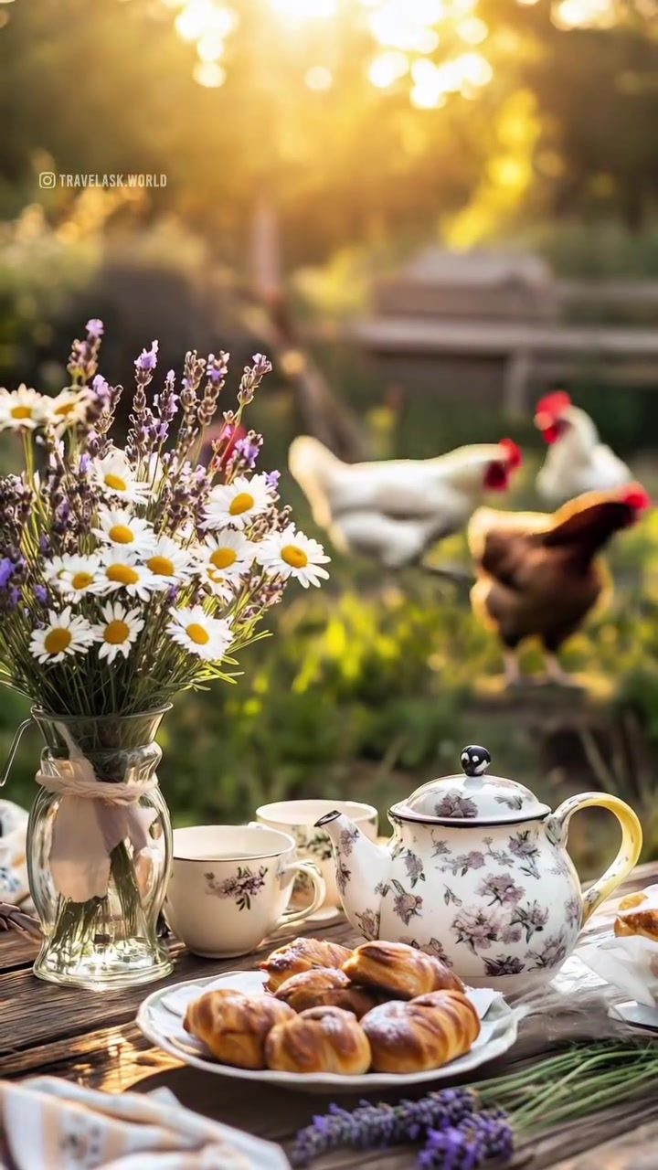A Rustic Tea Setting and Nature Scenes for Serenity