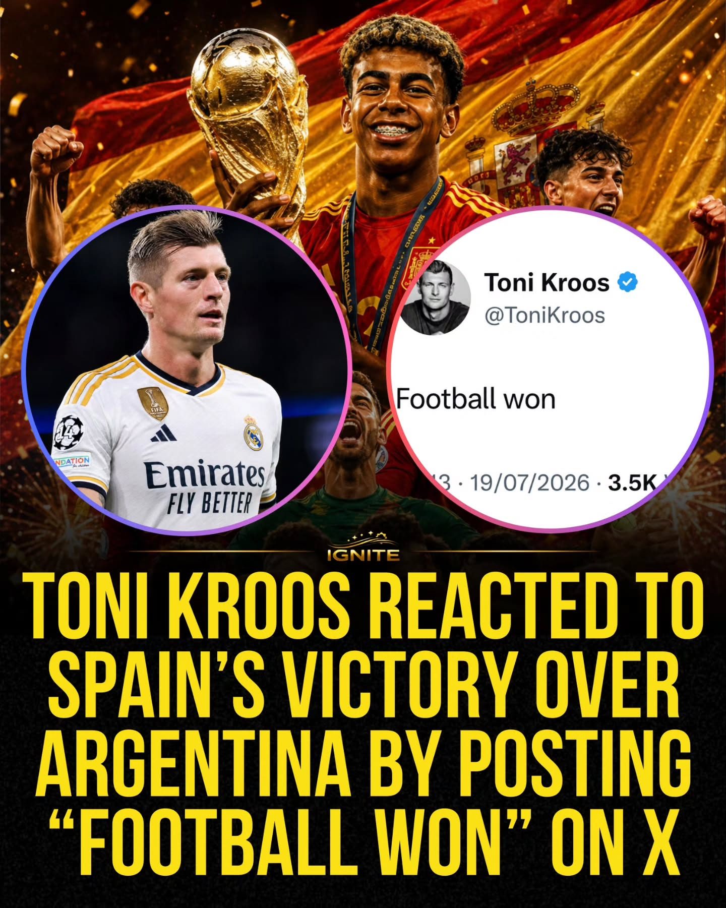 Toni Kroos Celebrates Spain's Victory with Champions League Trophy