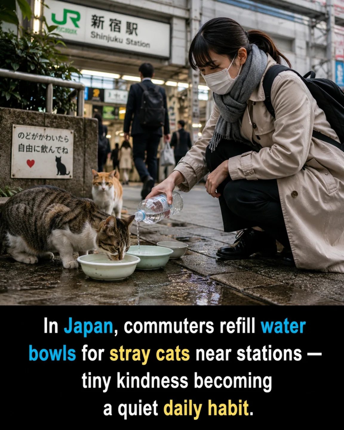 Daily Kindness: Japan's Commuters Caring for Stray Cats