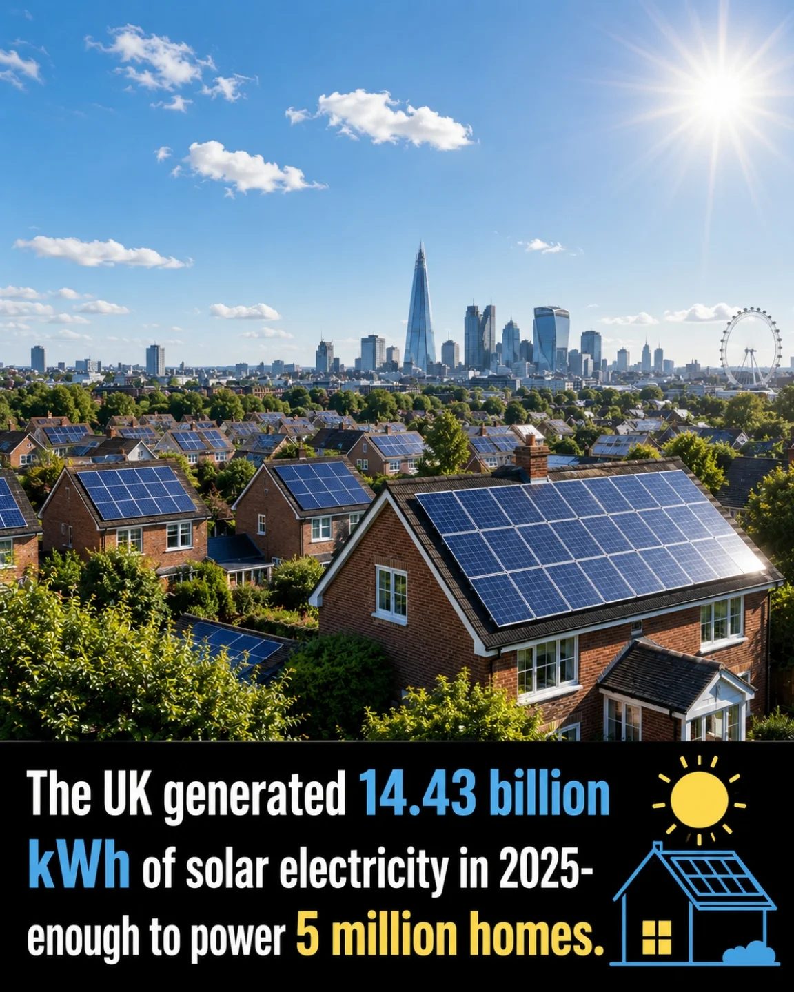 UK's Solar Power: 14.43 Billion kWh to Power 5 Million Homes
