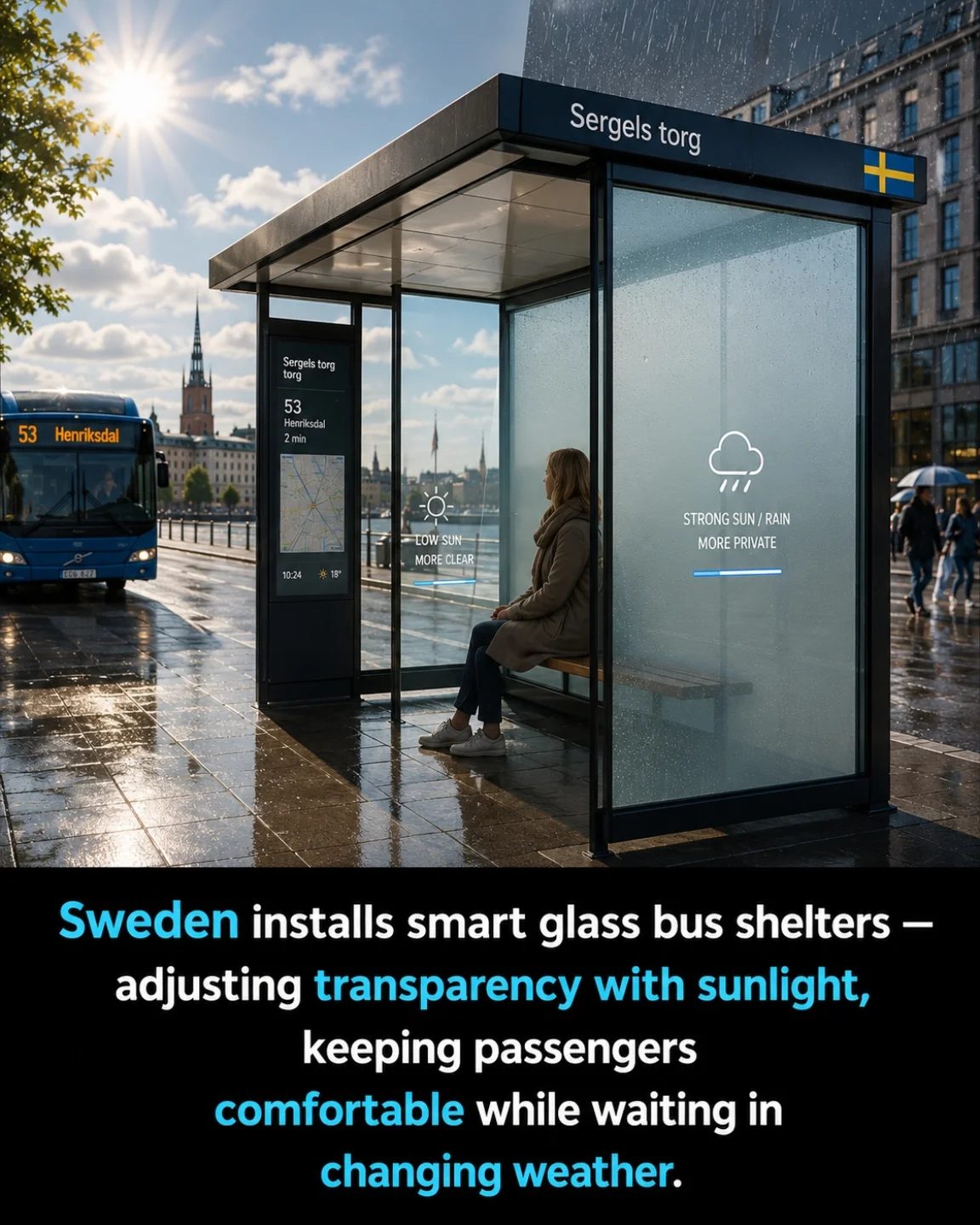 Sweden's Adaptive Glass Bus Shelter Enhances Passenger Comfort