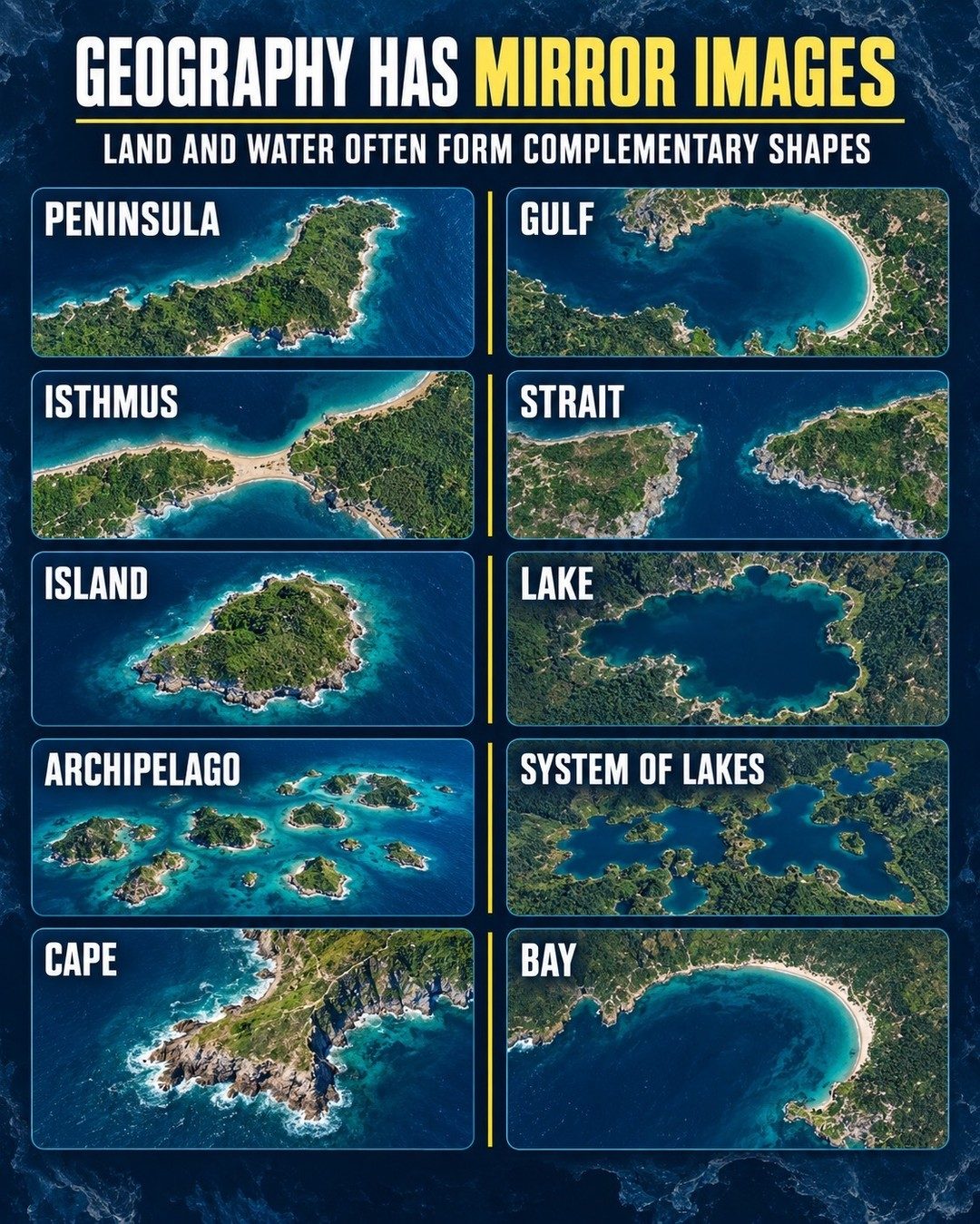 Geography Mirror Images: Land and Water Shapes