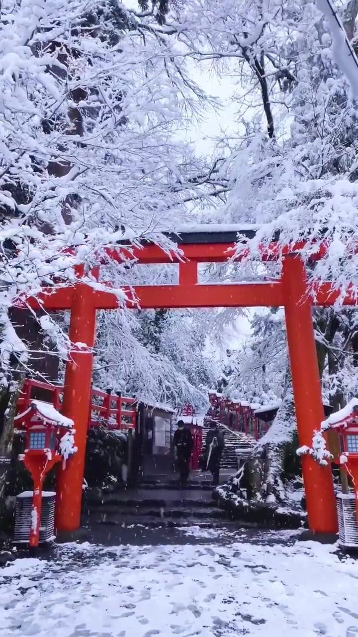 Winter at Japanese Shrine: Snowy Landscape and Architecture