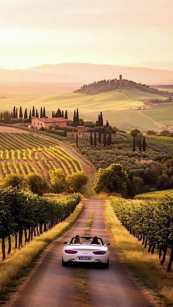 Tuscan Convertible Car Rides During Golden Hour