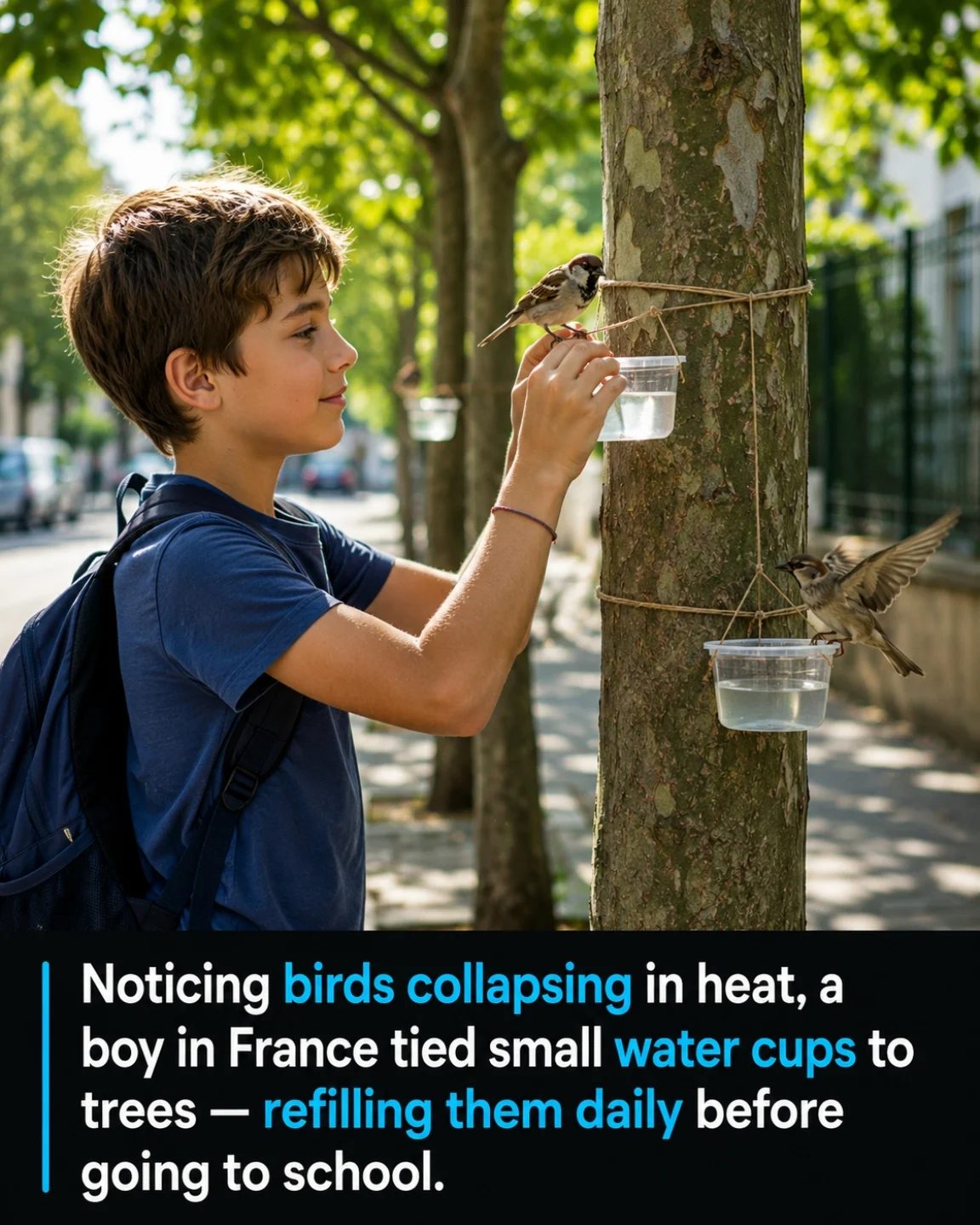 A Young Boy's Daily Act of Kindness Saves Birds from Heat